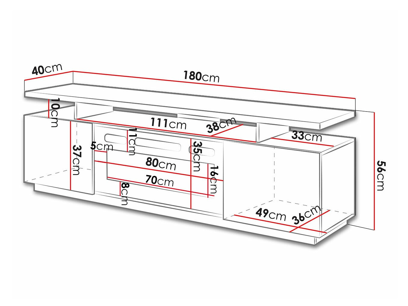 TV-meubel Charlotte 151 (Grafiet + Grafiet glanzend)