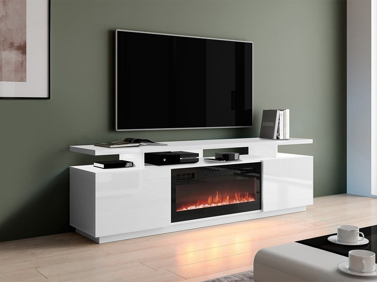 TV-meubel Charlotte 151 (Wit + Glanzend wit)