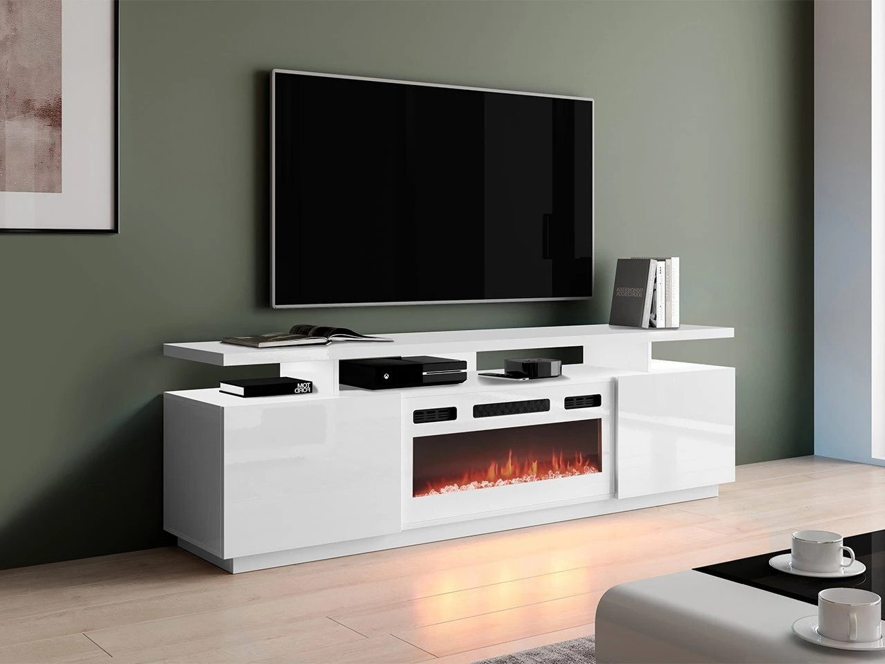 TV-meubel Charlotte 151 (Wit + Glanzend wit)