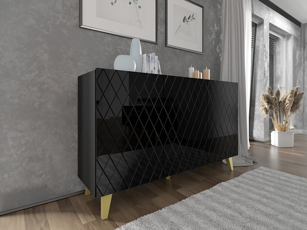 Dressoir Melmoro 104 (Glanzend zwart + Gouden)