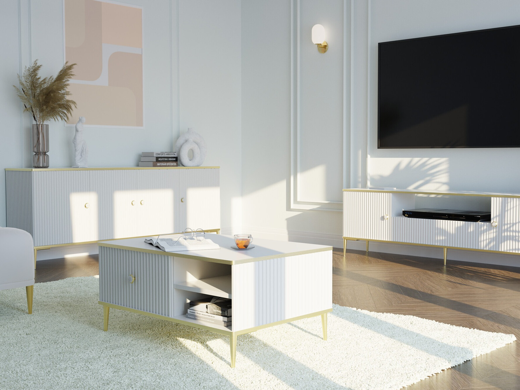 Dressoir Romciro 101 (Wit + Gouden)