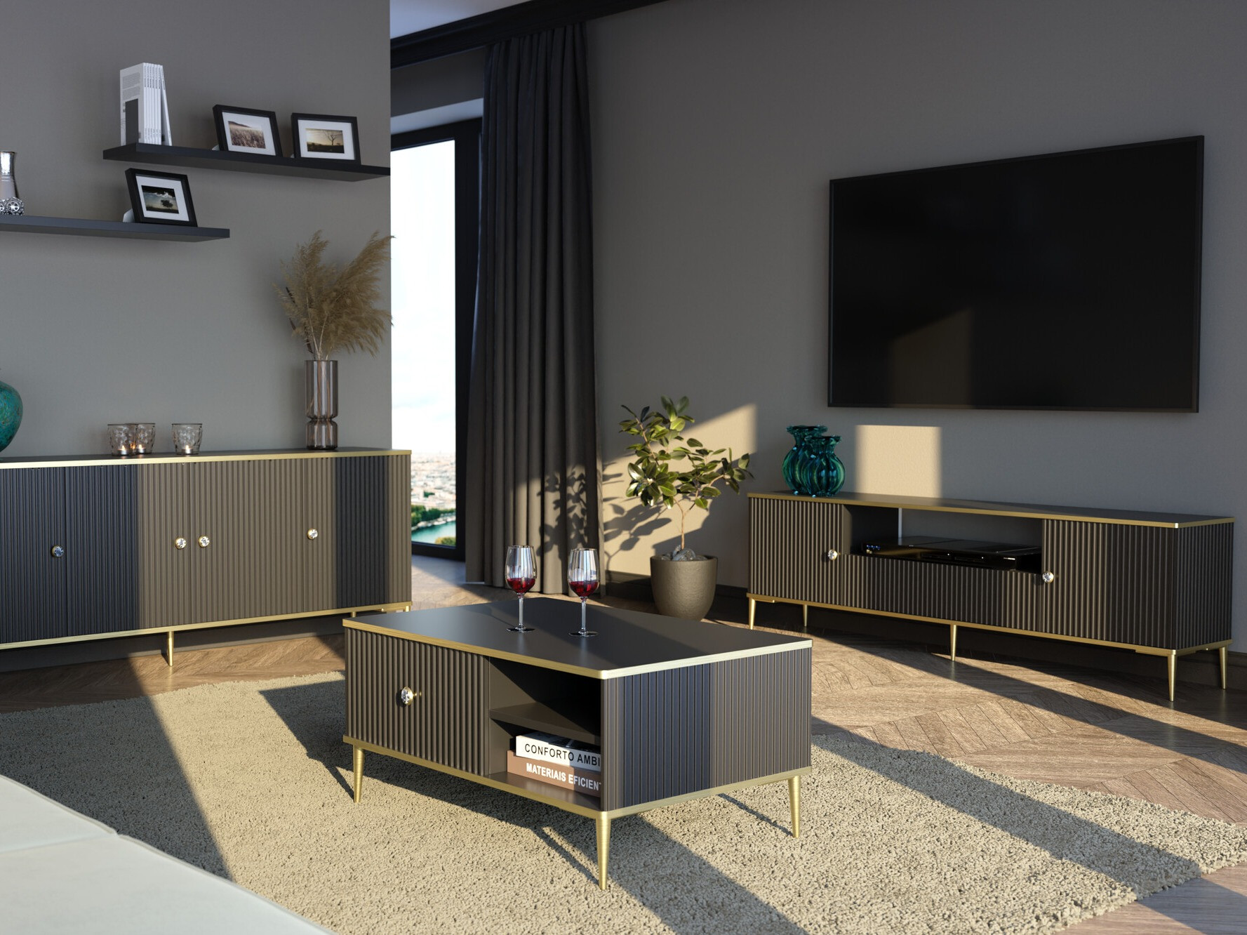 Salontafel Romciro 102 (Zwart + Gouden)