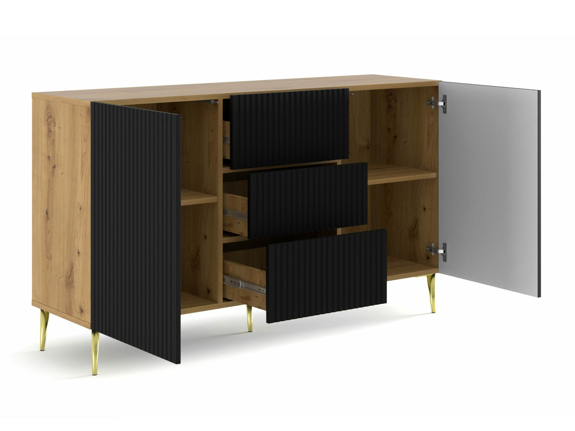 Ladekast Mirmaro 100 (Zwart + Artisan eiken)