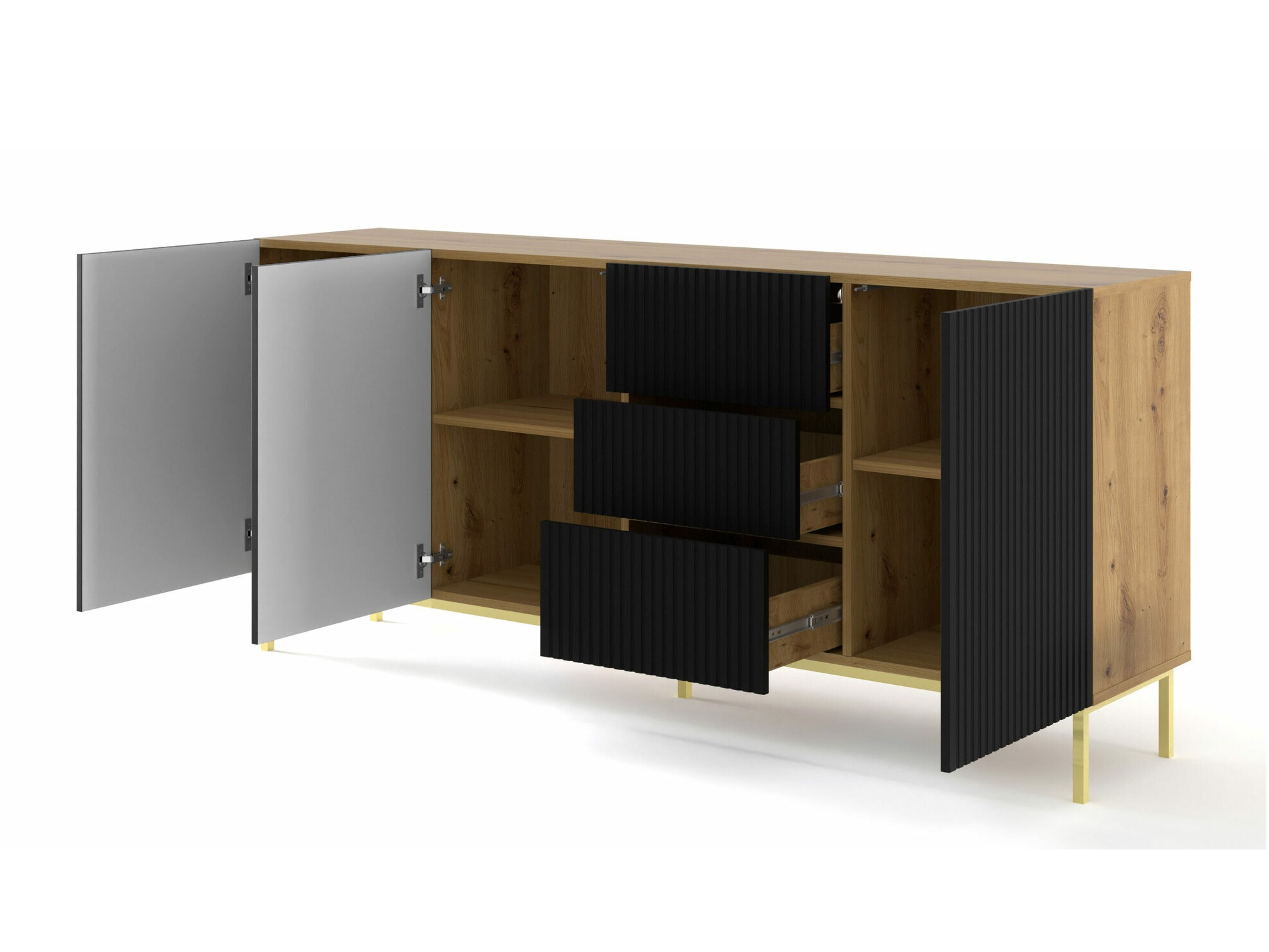 Ladekast Mirmaro 101 (Zwart + Artisan eiken)