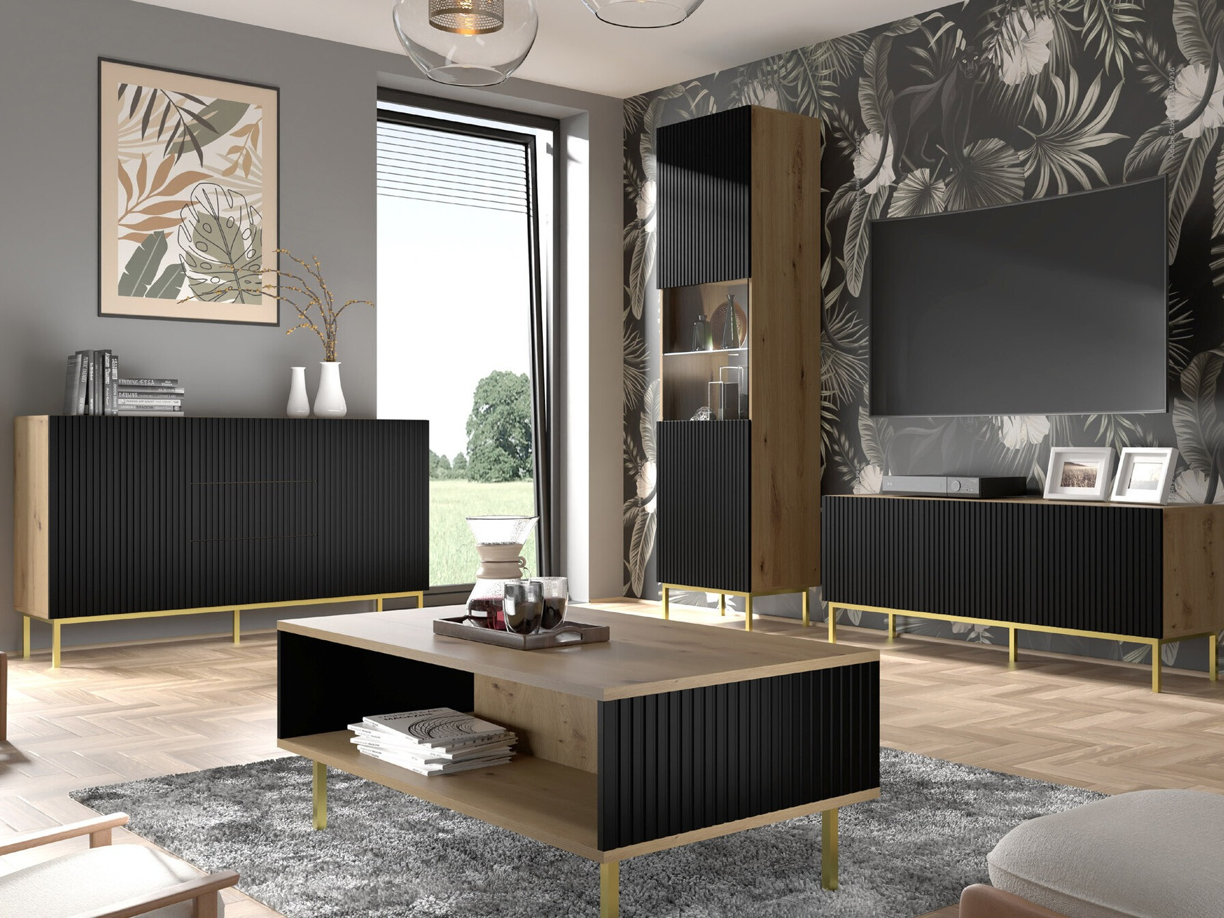 Ladekast Mirmaro 101 (Zwart + Artisan eiken)