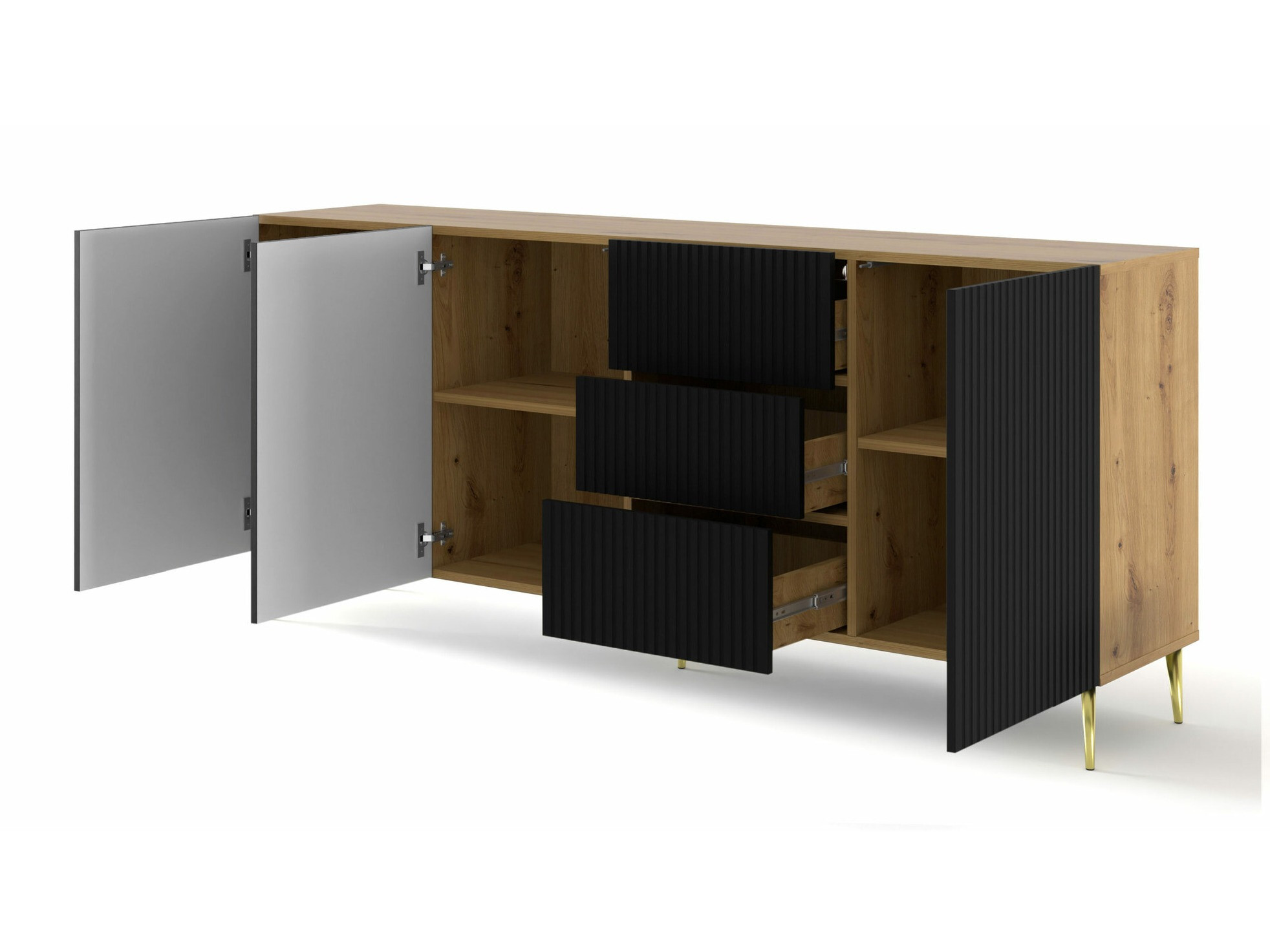 Ladekast Mirmaro 101 (Zwart + Artisan eiken)