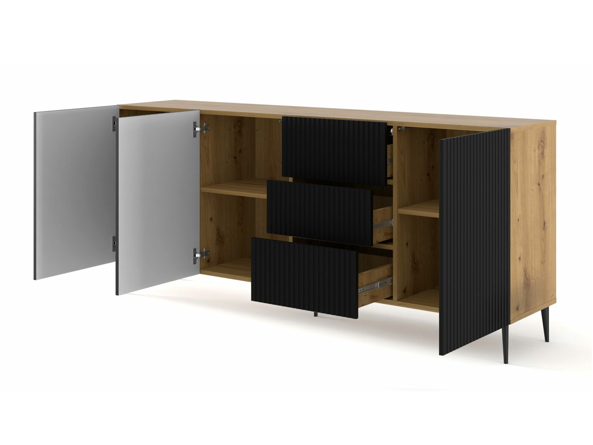 Ladekast Mirmaro 101 (Zwart + Artisan eiken)