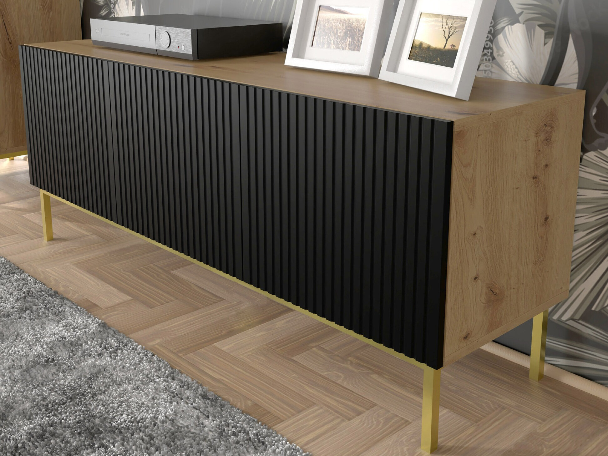 TV-meubel Mirmaro 102 (Zwart + Artisan eiken)