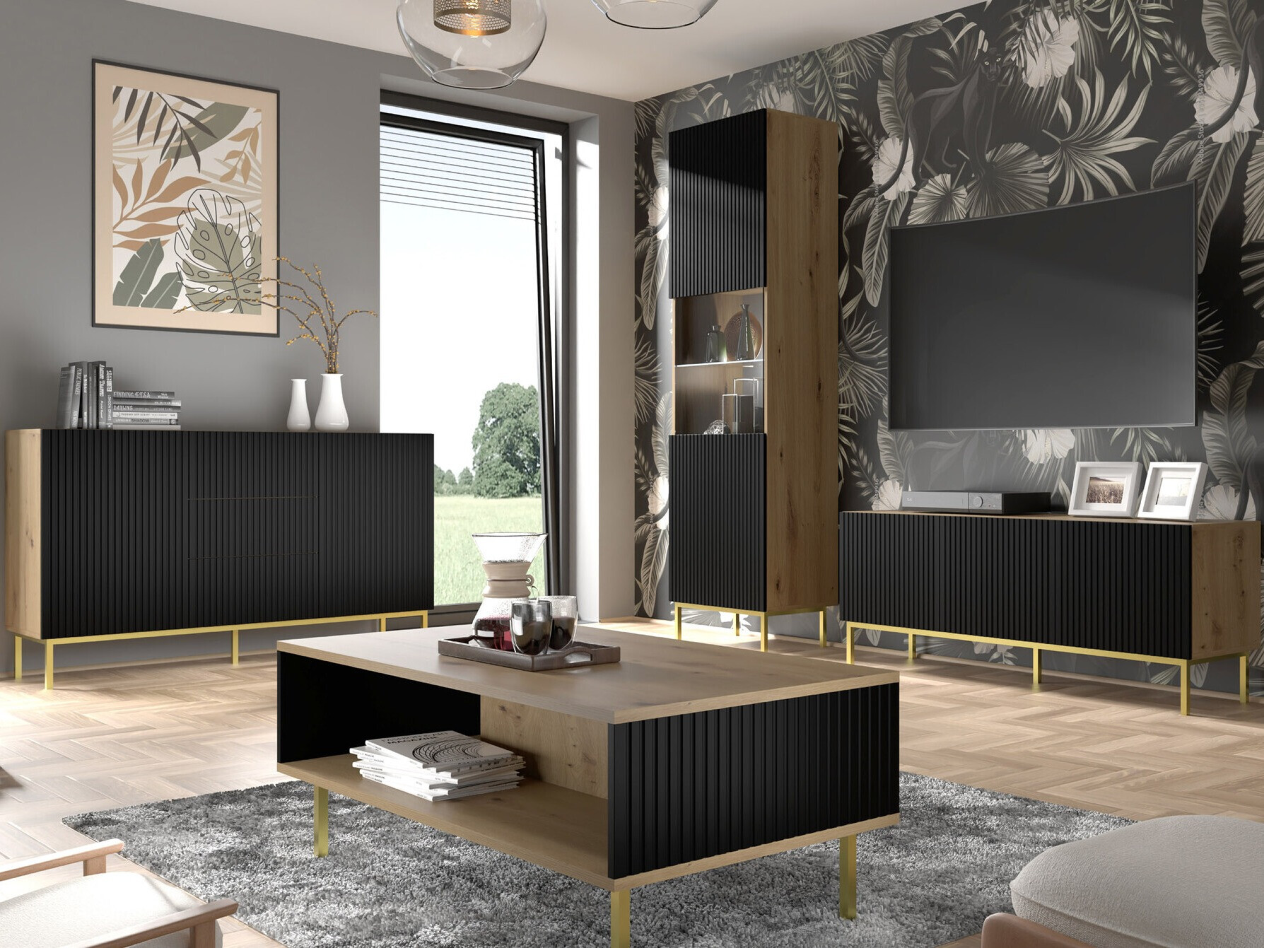 TV-meubel Mirmaro 102 (Zwart + Artisan eiken)