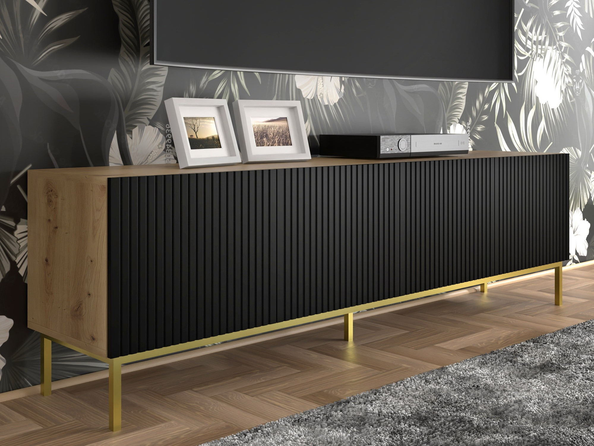 TV-meubel Mirmaro 103 (Zwart + Artisan eiken)