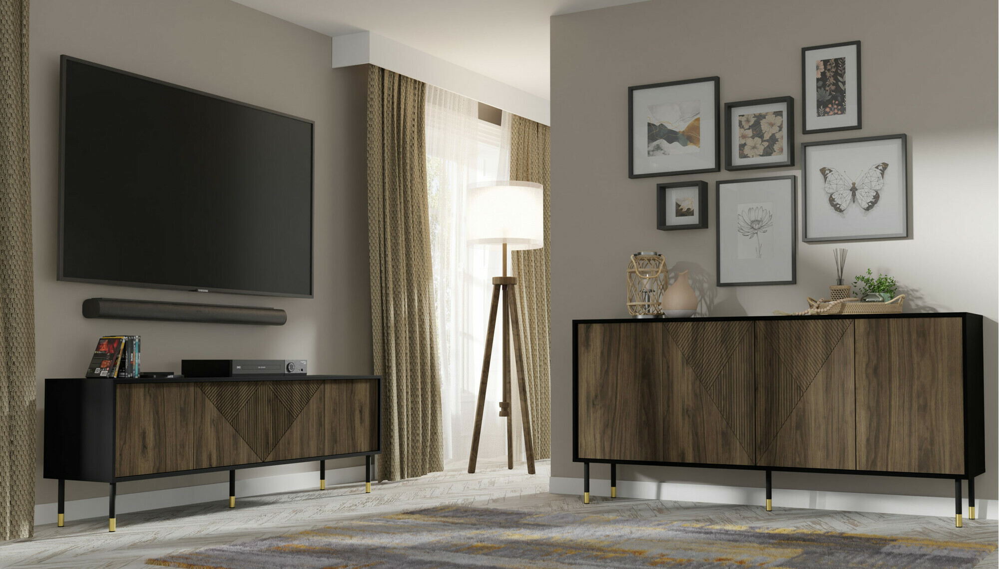 Dressoir Teopha 101 (Zwart + Notenhout)