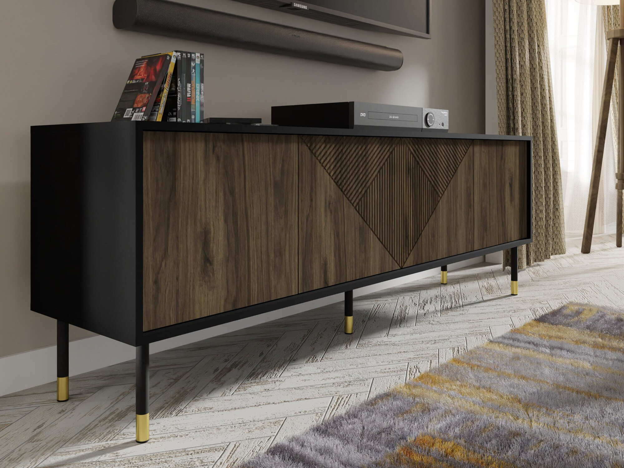 TV-meubel Teopha 100 (Zwart + Notenhout)