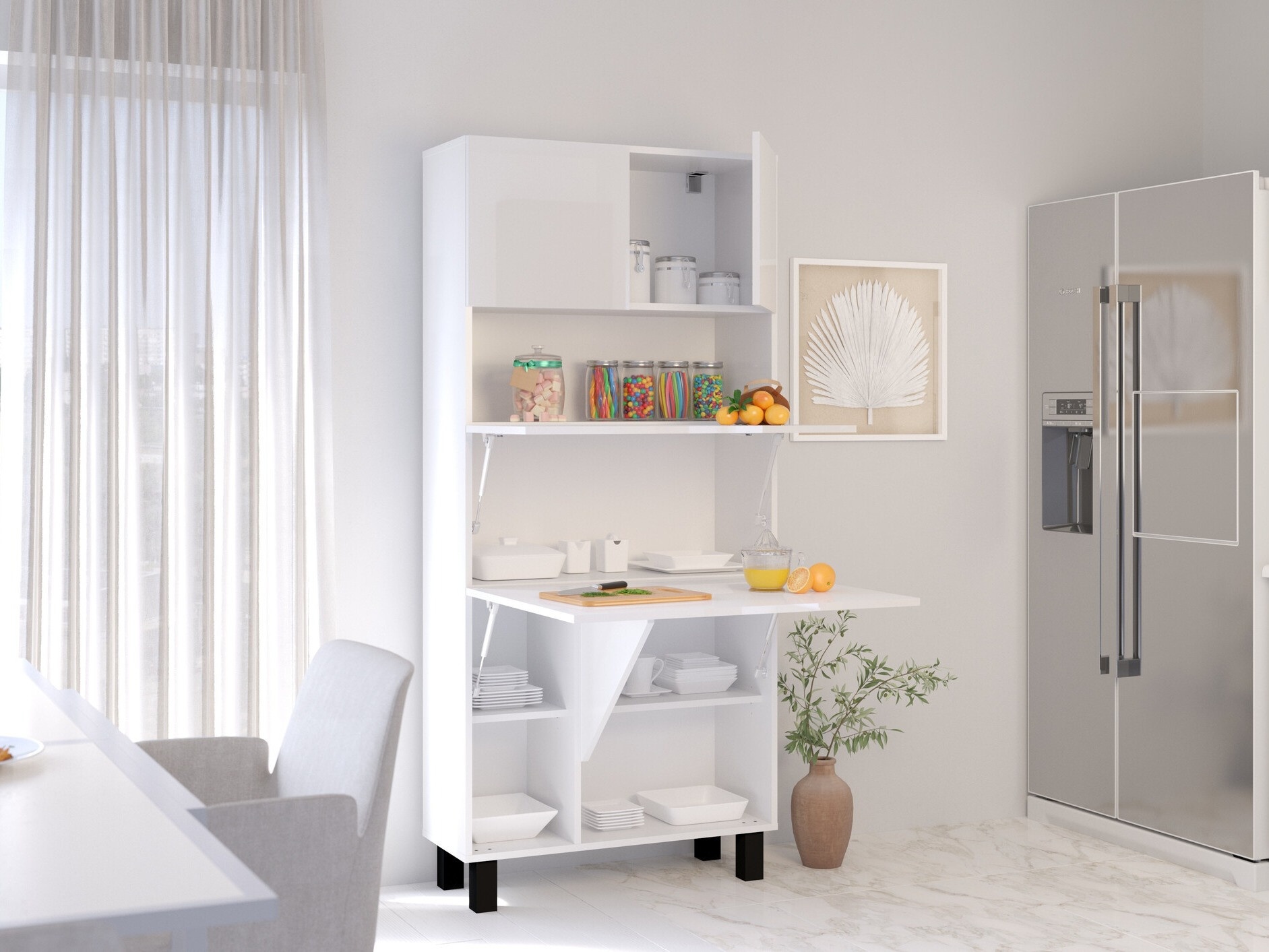 Boekenkast Buffalo 145 (Glanzend wit + Mat wit)