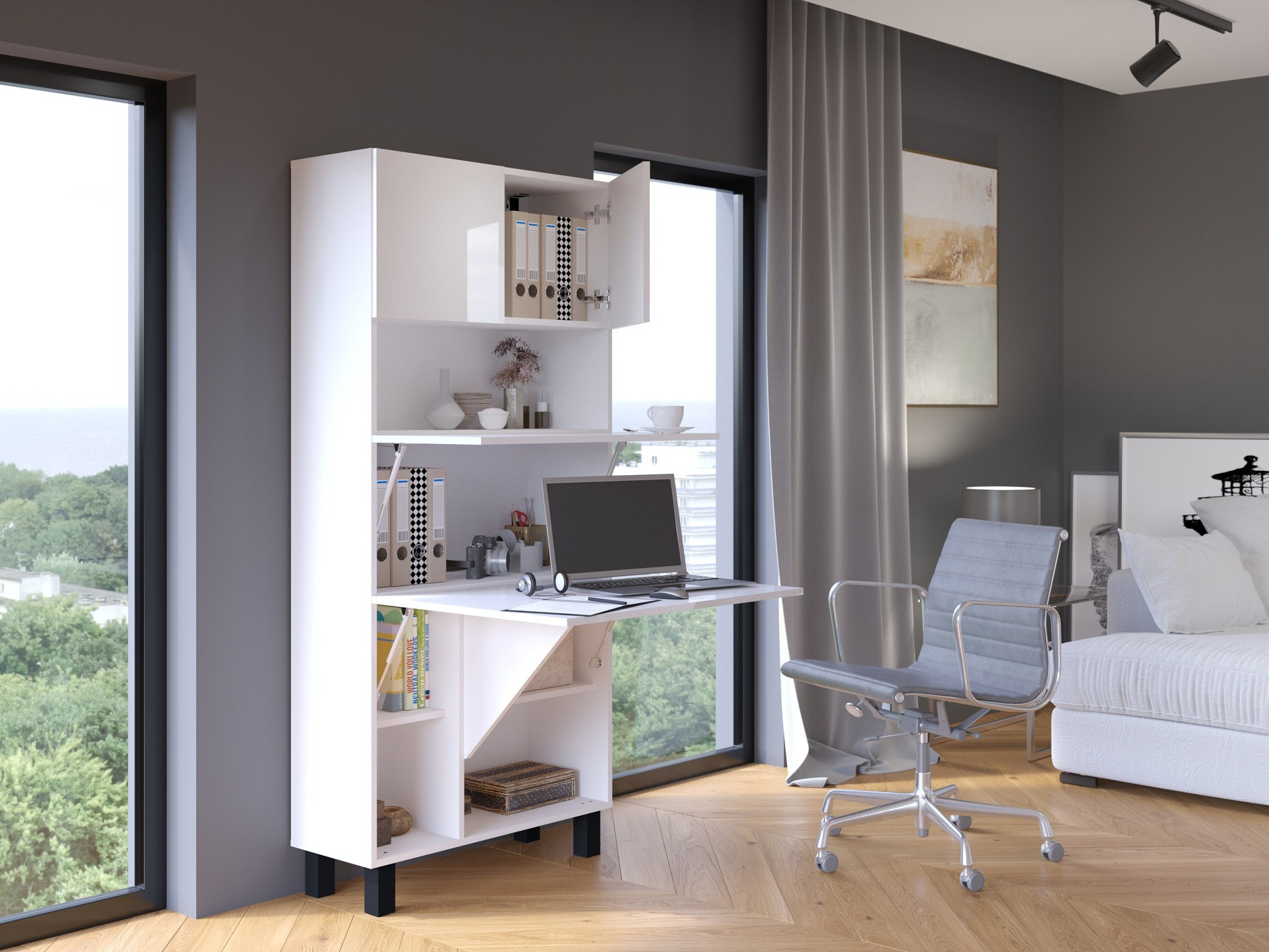 Boekenkast Buffalo 145 (Glanzend wit + Mat wit)