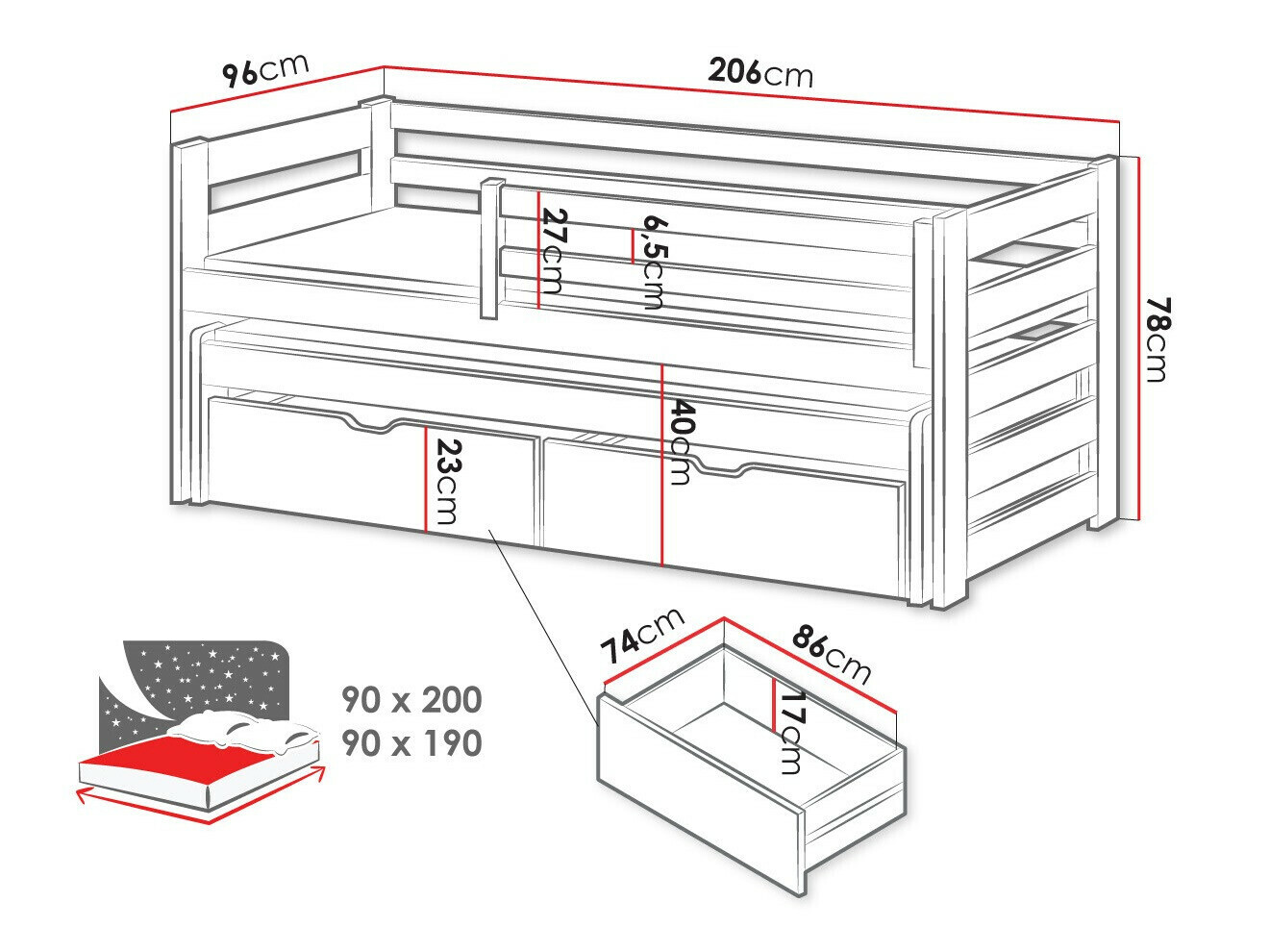Bed Vista 113 (Grijs)
