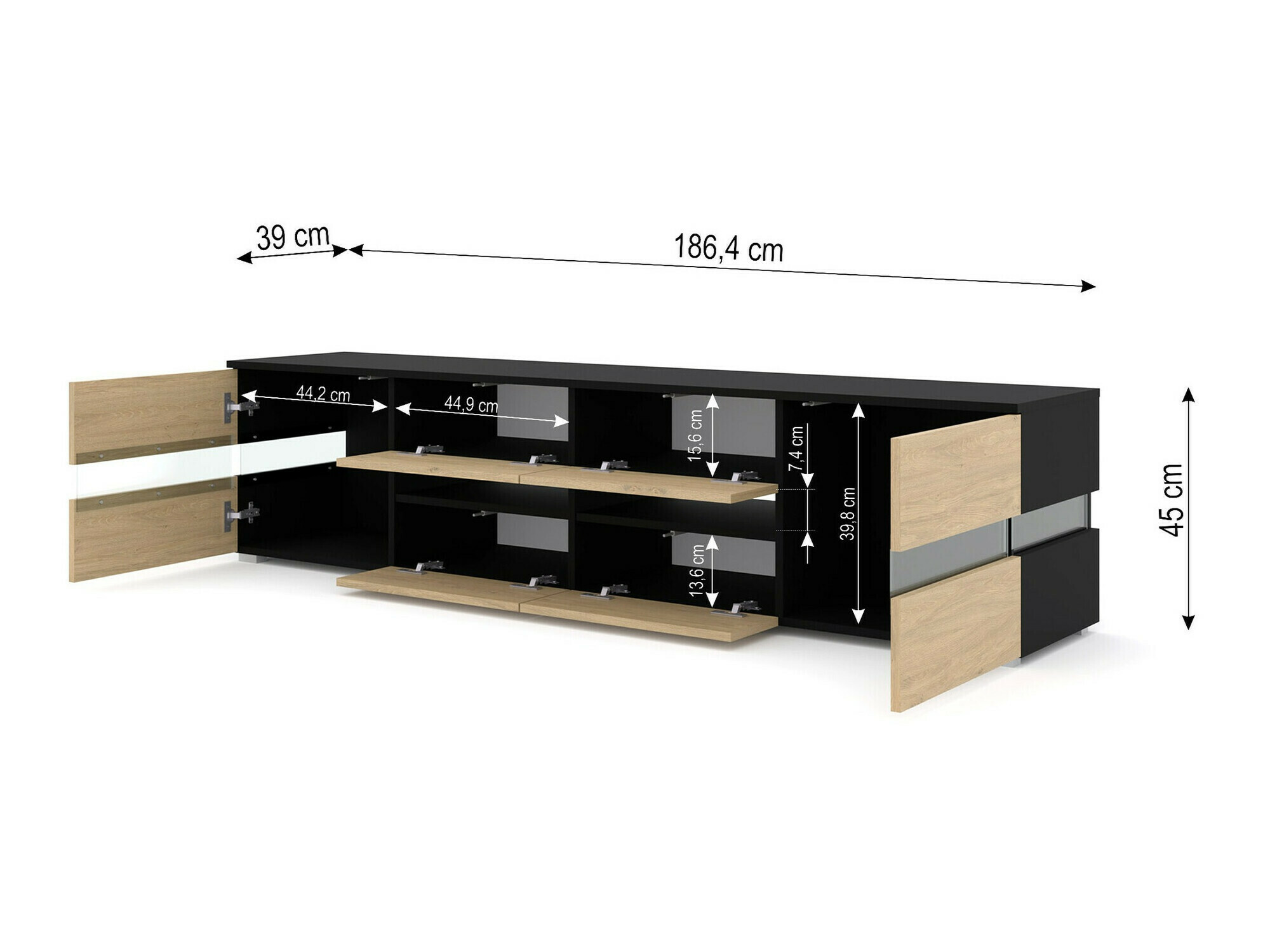 TV-meubel Buffalo 146 (Zwart + Eiken)