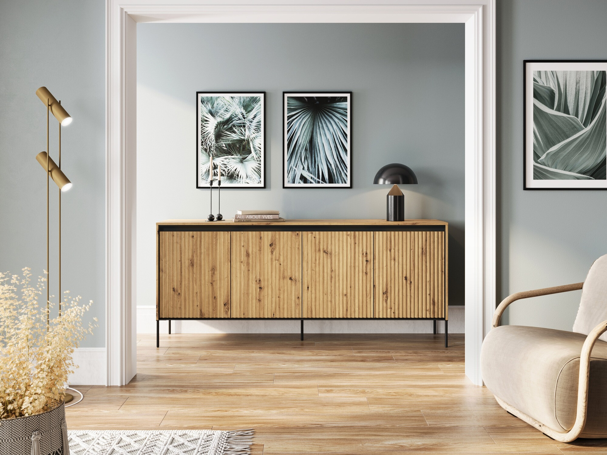 Dressoir Fernolu 103 (Artisan eiken + Zwart)