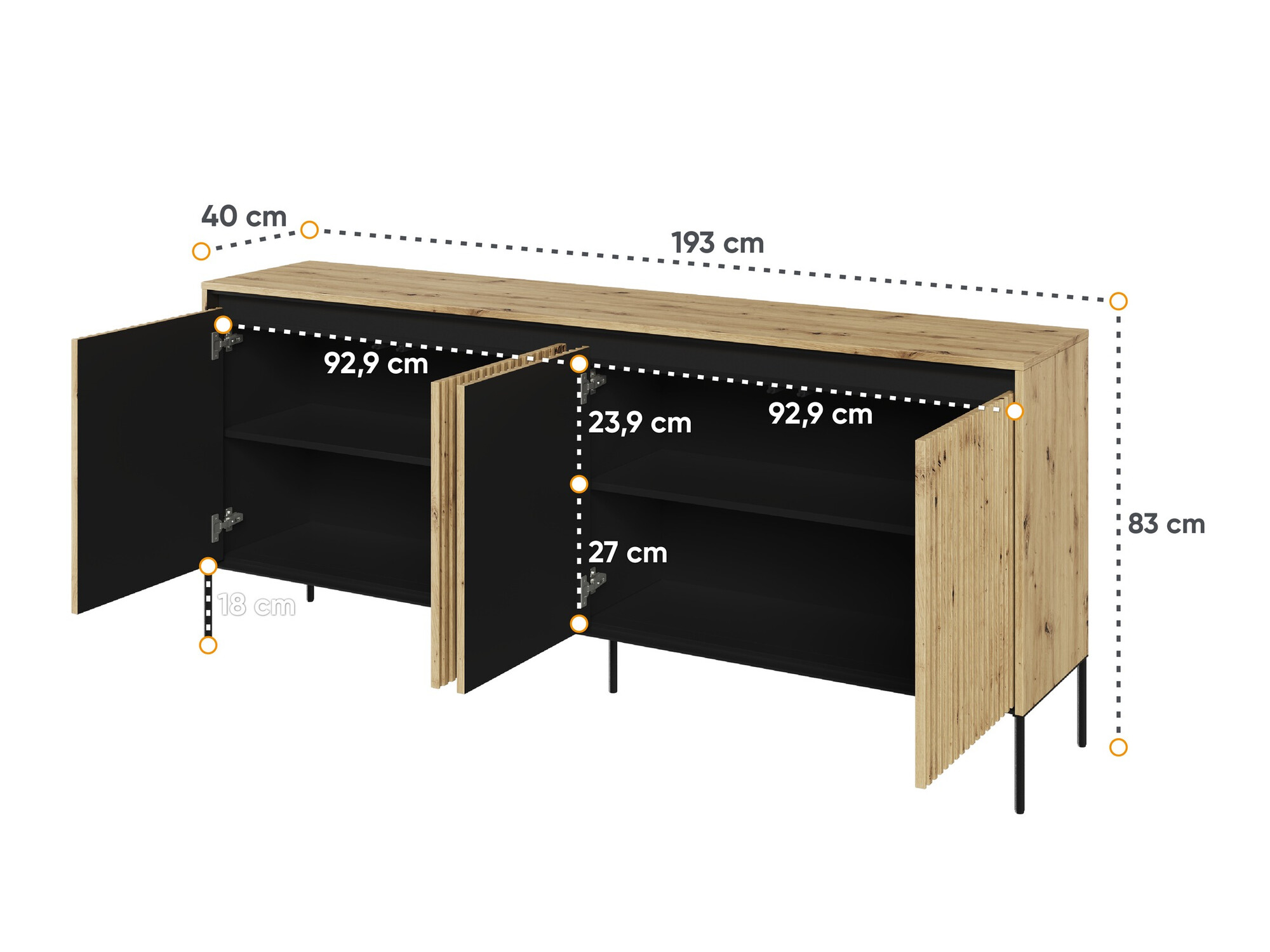 Dressoir Fernolu 103 (Artisan eiken + Zwart)
