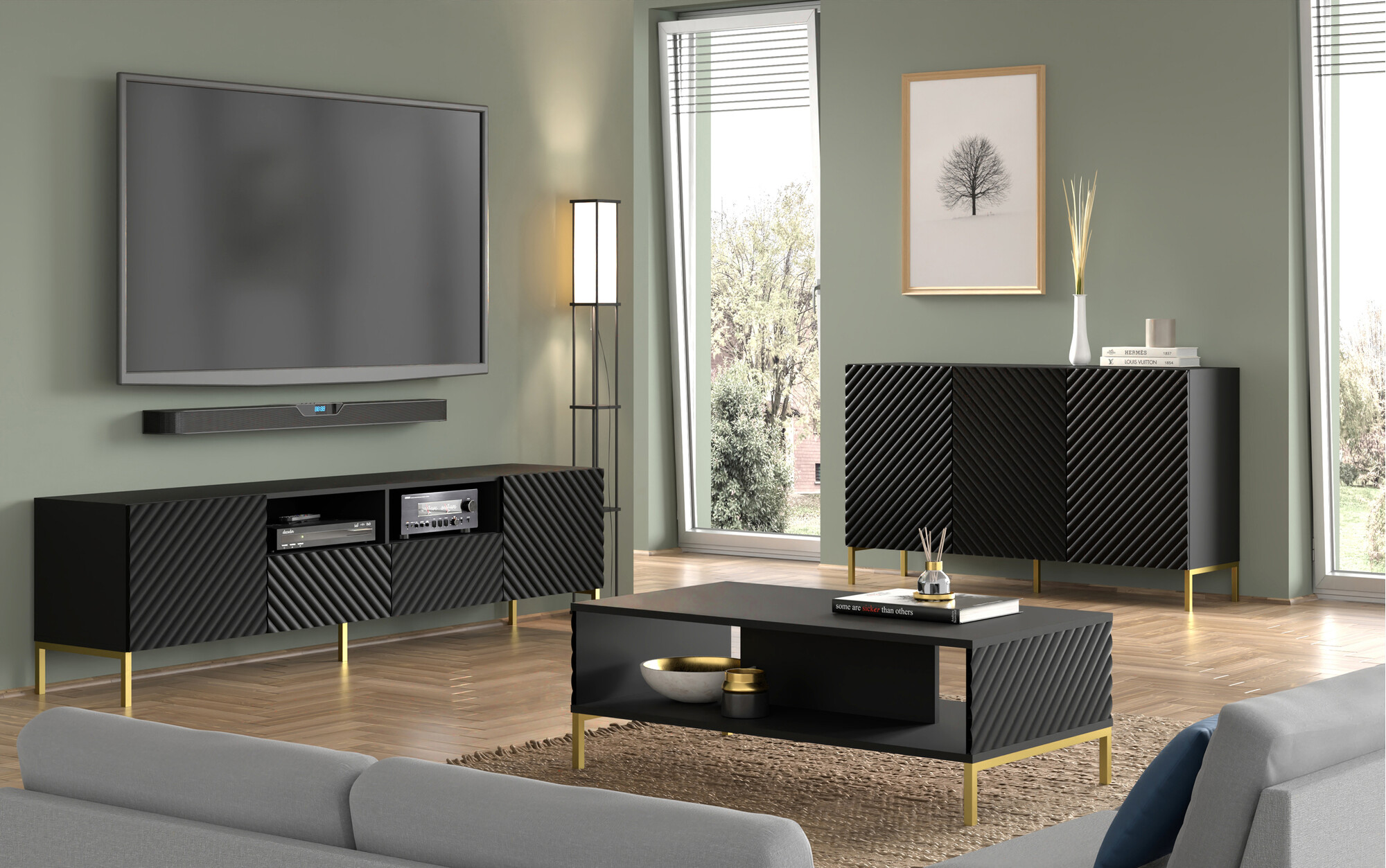 TV-meubel Fivremu 104 (Zwart)