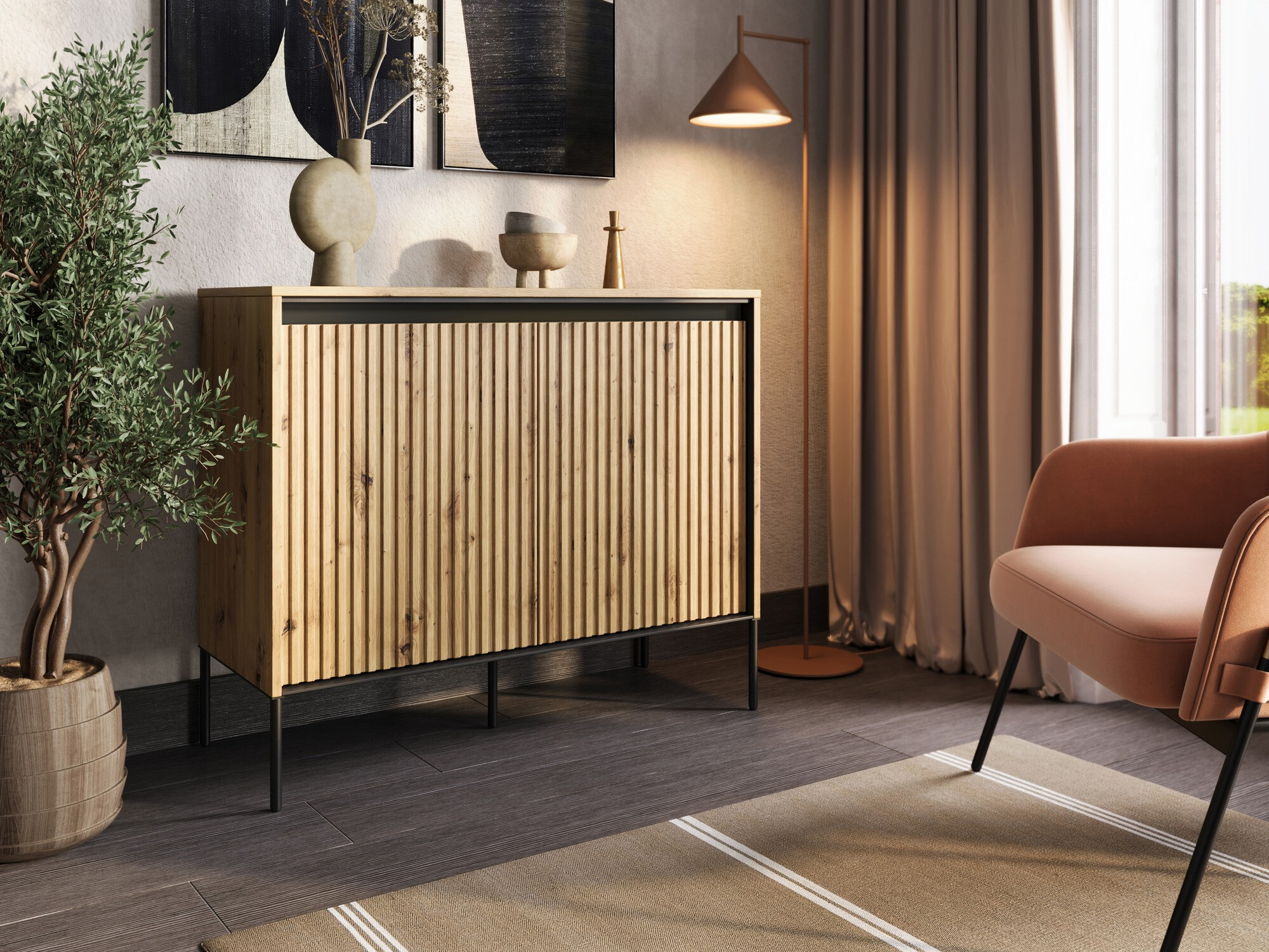 Dressoir Fernolu 101 (Artisan eiken + Zwart)