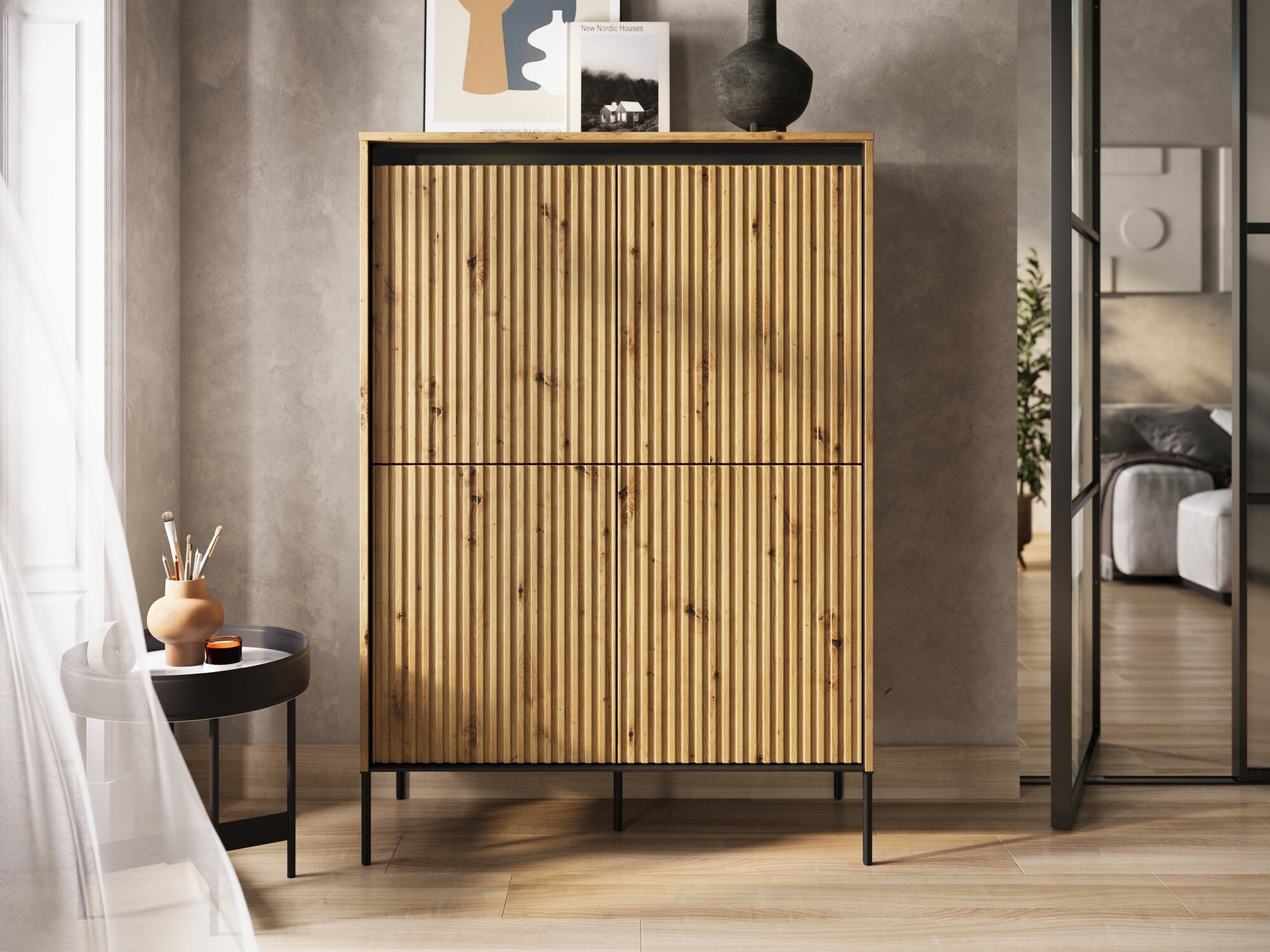 Dressoir Fernolu 102 (Artisan eiken + Zwart)