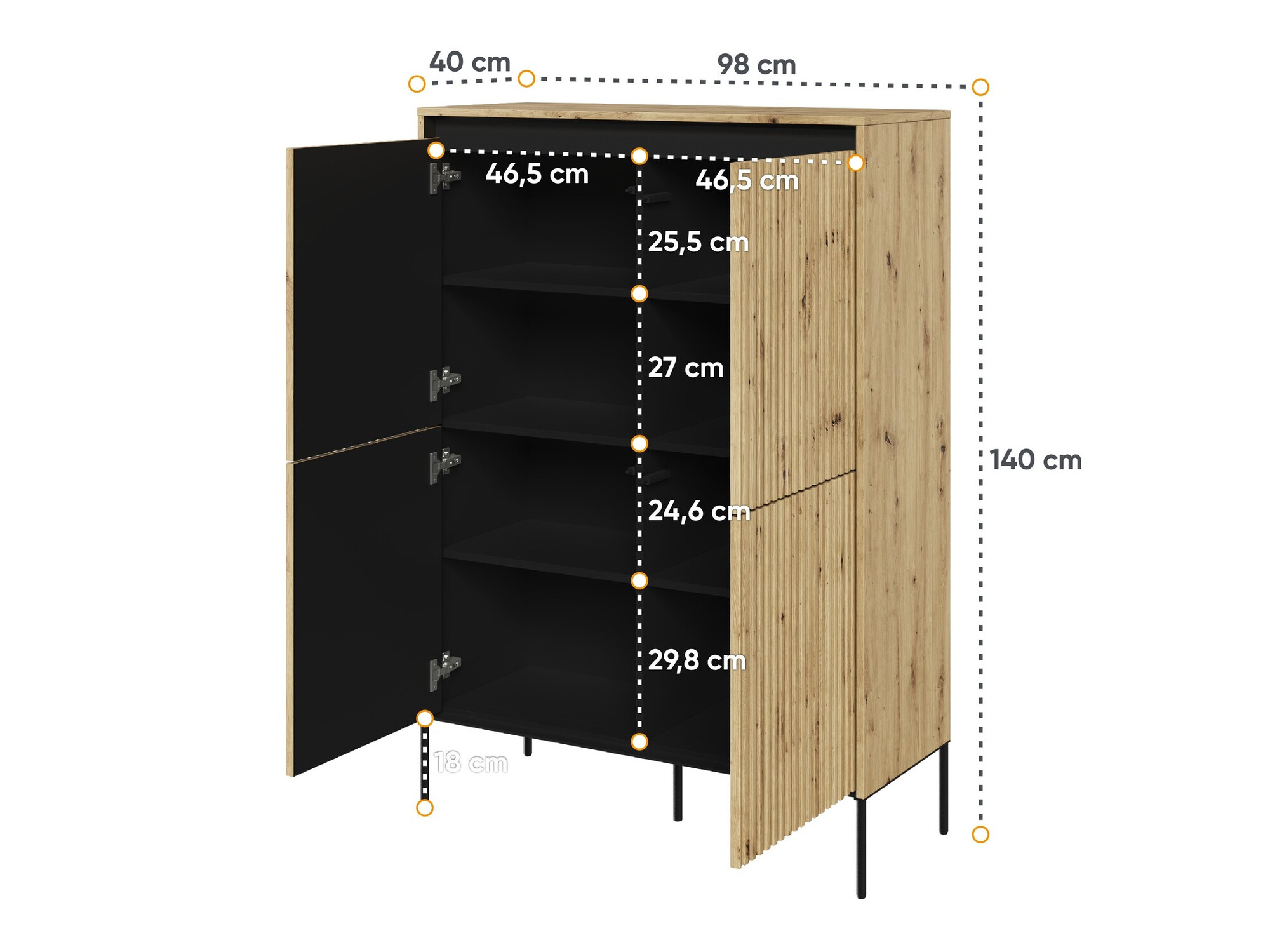 Dressoir Fernolu 102 (Artisan eiken + Zwart)