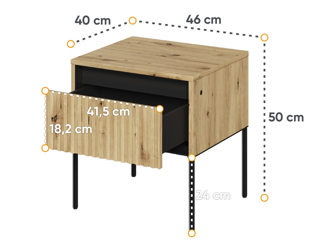 Nachtkastje Fernolu 111 (Artisan eiken + Zwart)