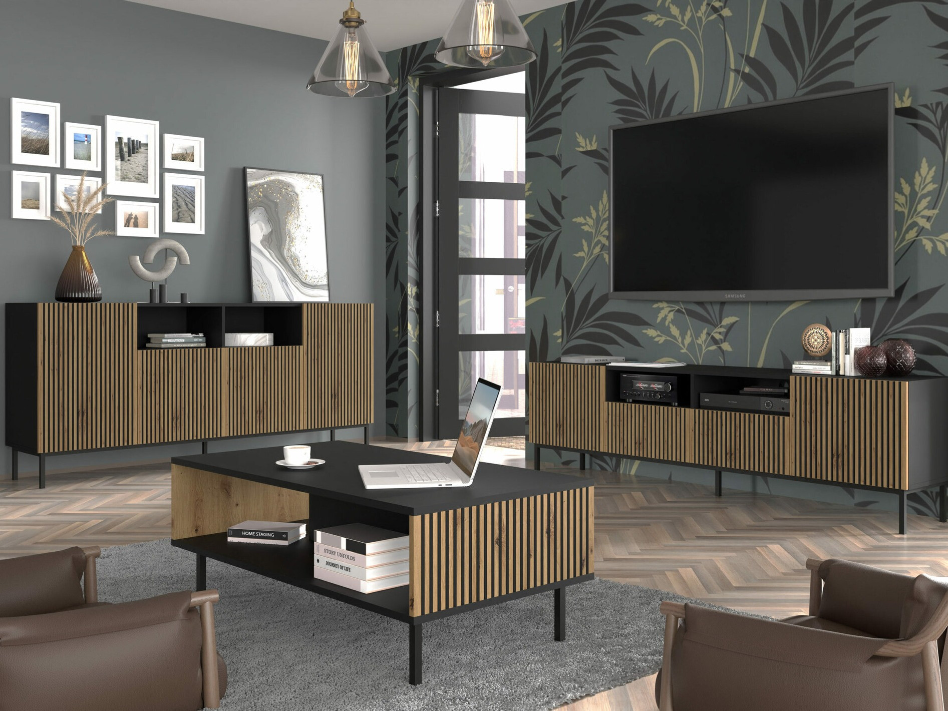 Salontafel Talsalu 103 (Artisan eiken + Zwart)