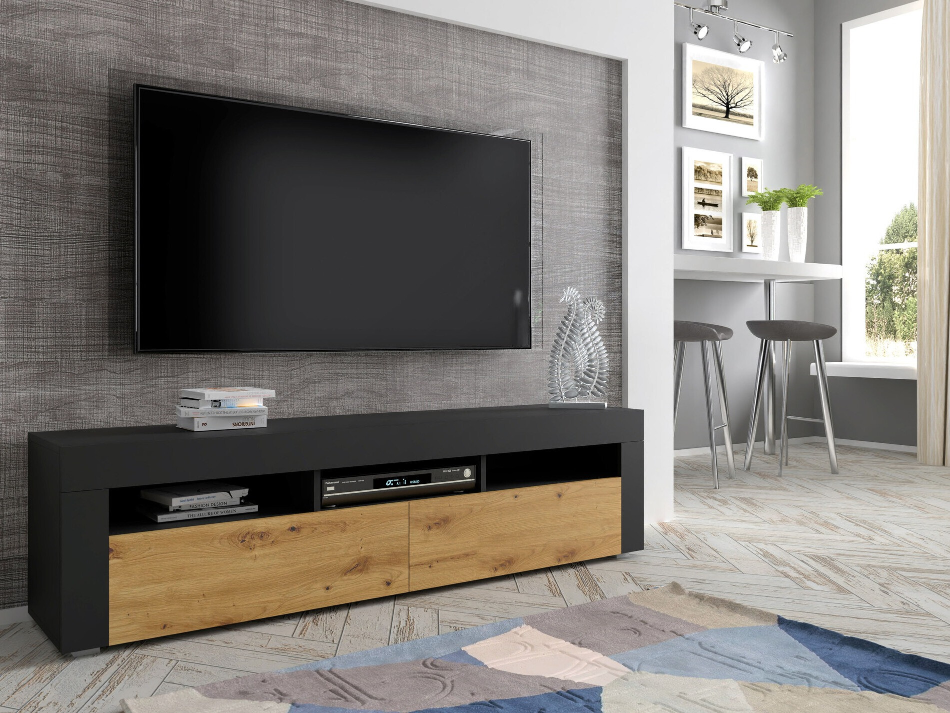 TV-meubel Buffalo 149 (Zwart + Artisan eiken)