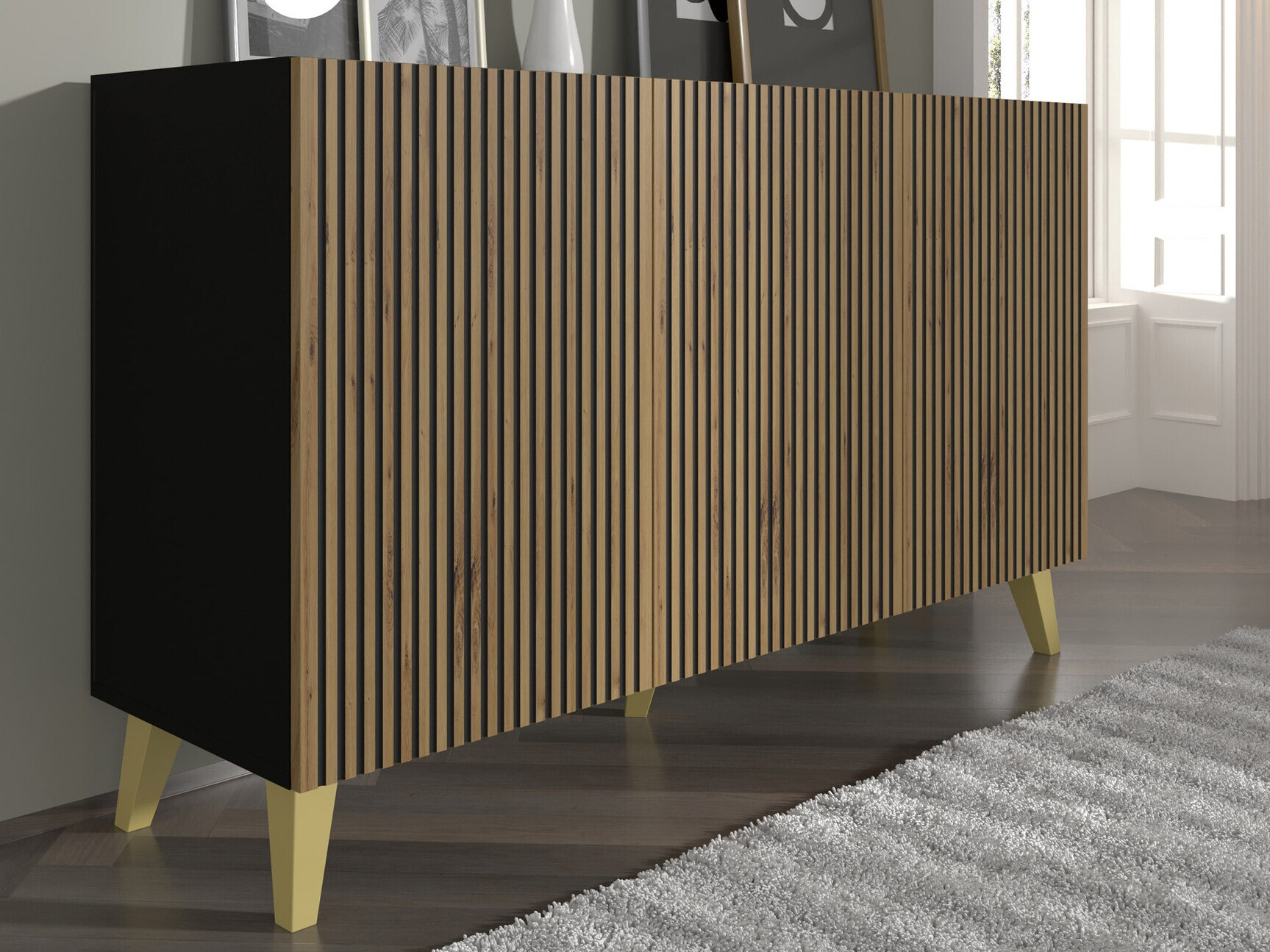 Dressoir Buffalo 157 (Zwart + Artisan eiken)