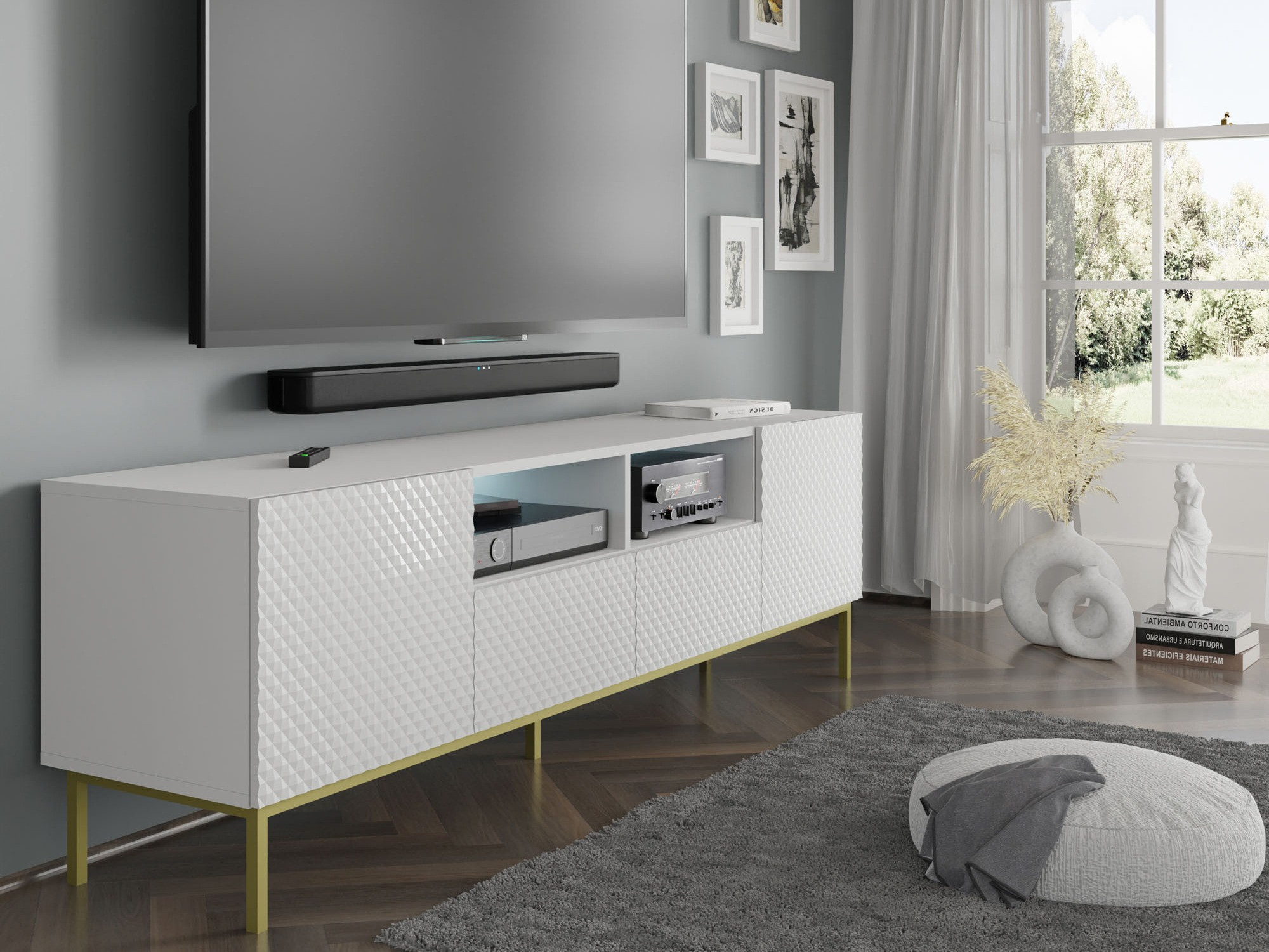 TV-meubel Buffalo 158 (Wit + Glanzend wit)