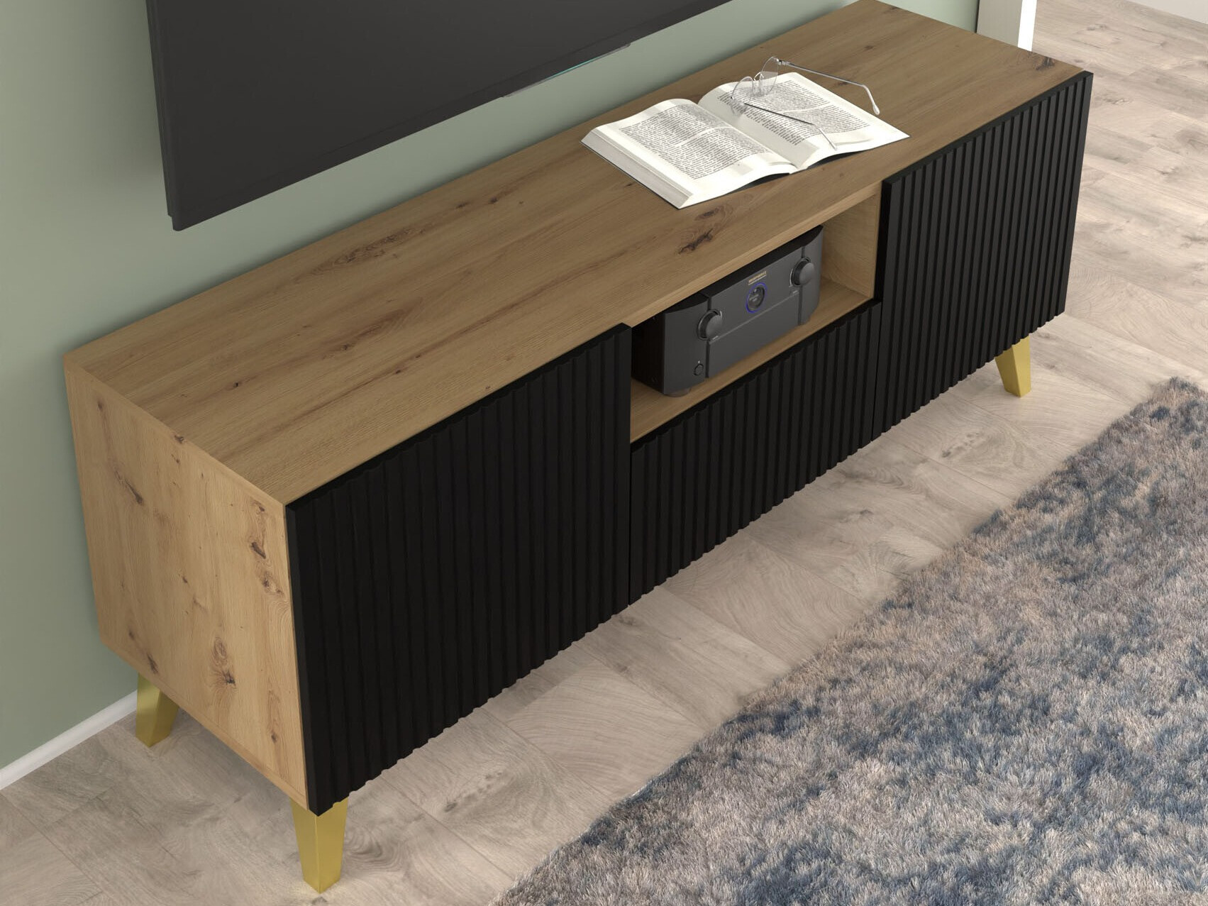 TV-meubel Etdela 100 (Artisan eiken + Zwart)