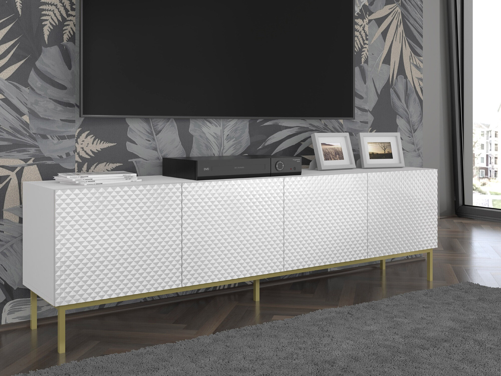 TV-meubel Odelomu 100 (Wit + Glanzend wit)