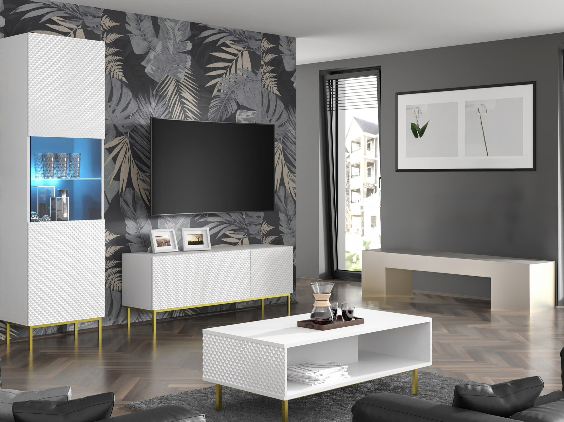 TV-meubel Odelomu 101 (Wit + Glanzend wit)