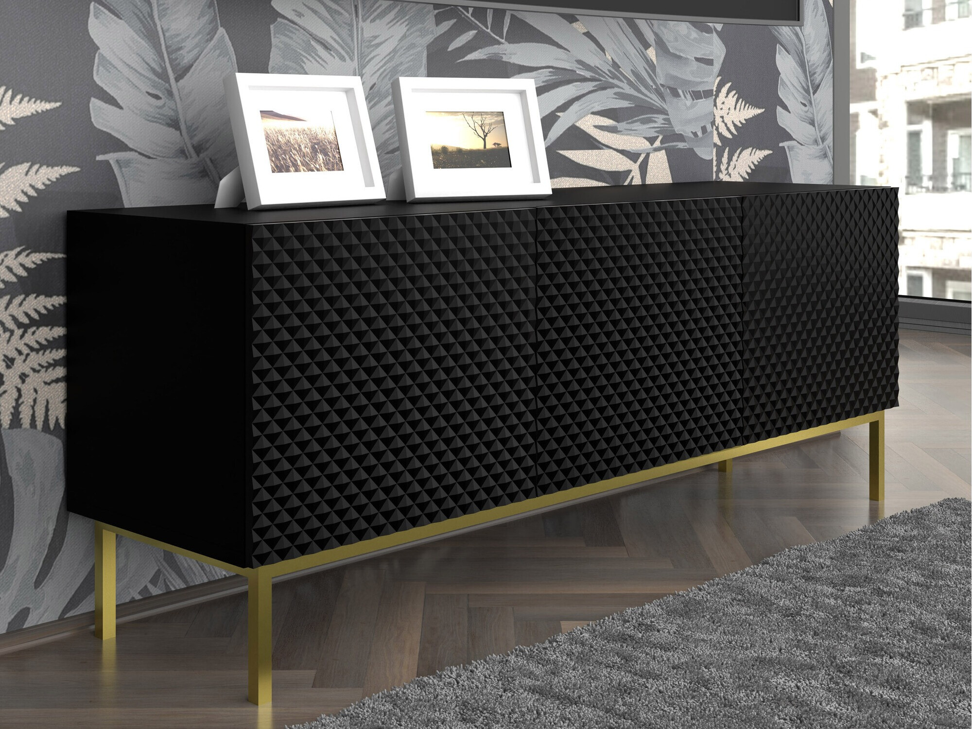 TV-meubel Odelomu 101 (Zwart + Glanzend zwart)