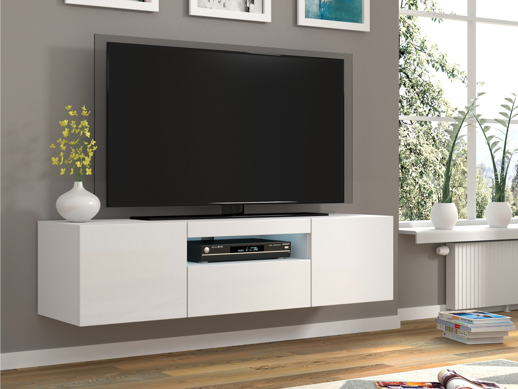 TV-meubel Morteo 103 (Wit + Glanzend wit)