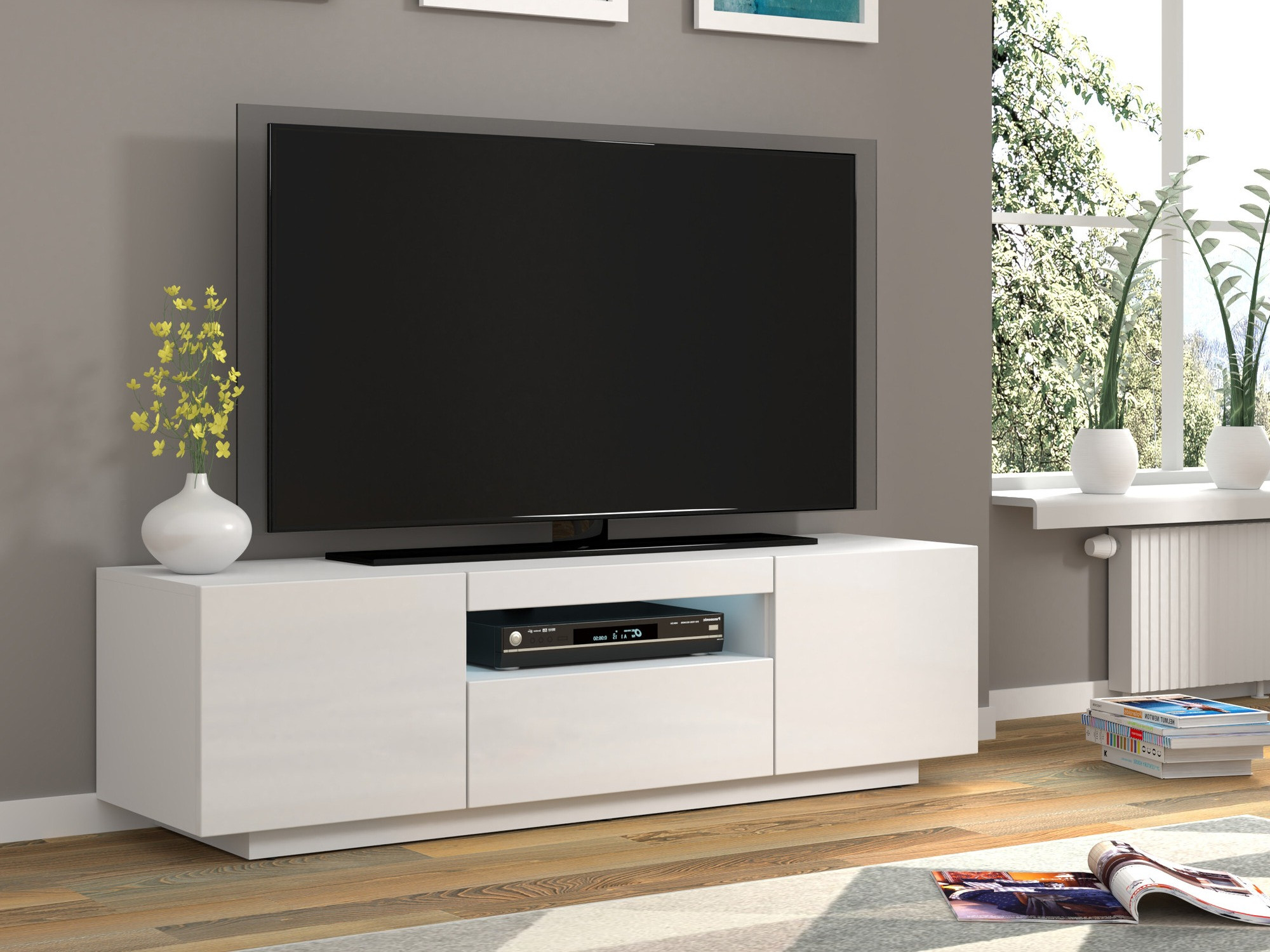 TV-meubel Morteo 103 (Wit + Glanzend wit)