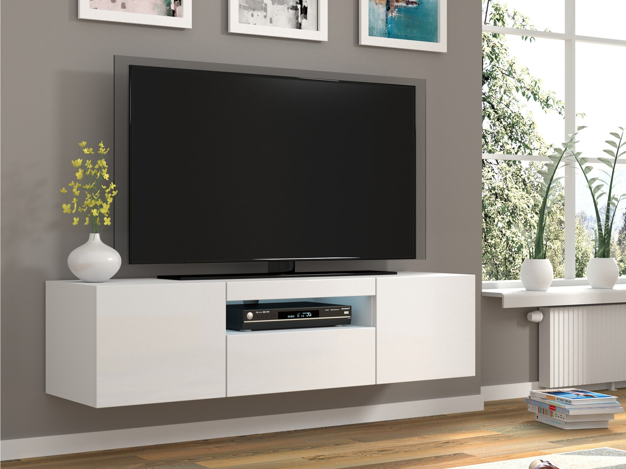 TV-meubel Morteo 103 (Wit + Glanzend wit)