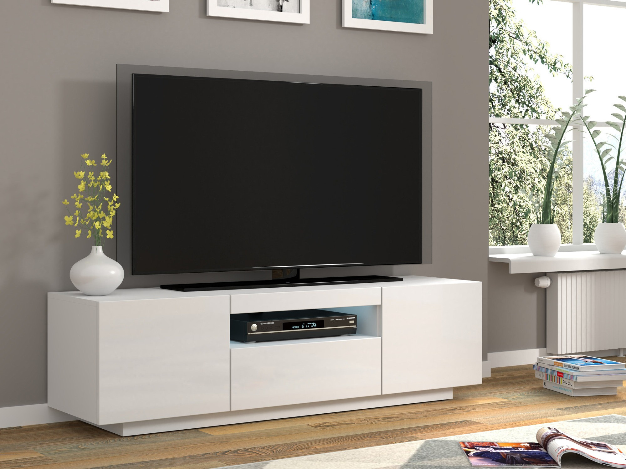 TV-meubel Morteo 103 (Wit + Glanzend wit)