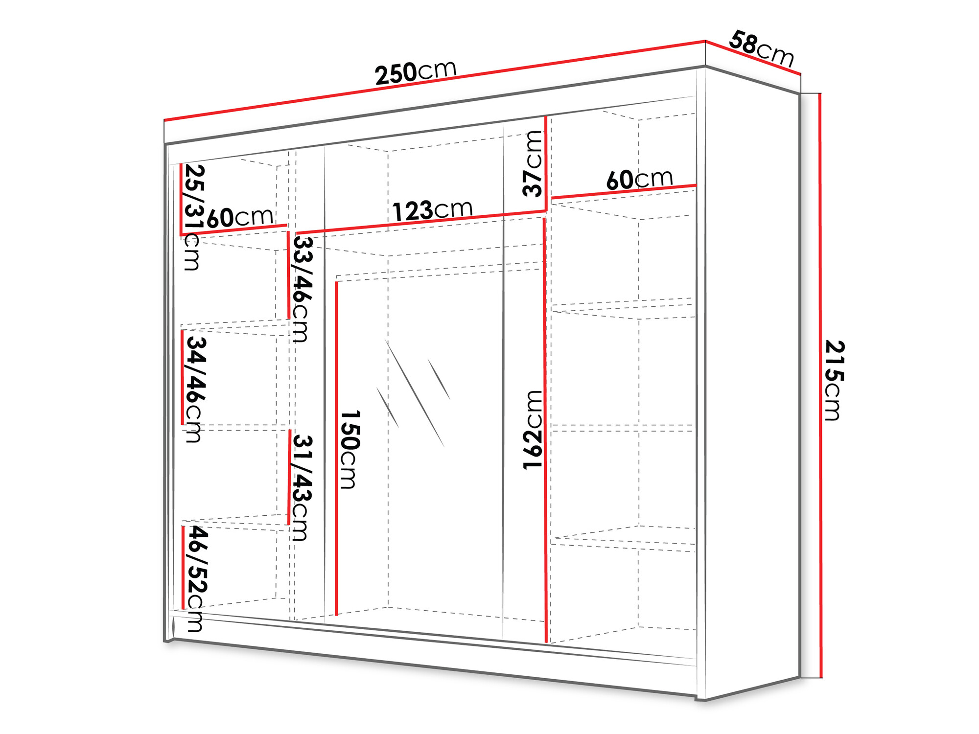 Kledingkast Closico 184 (Wit + Zwart)