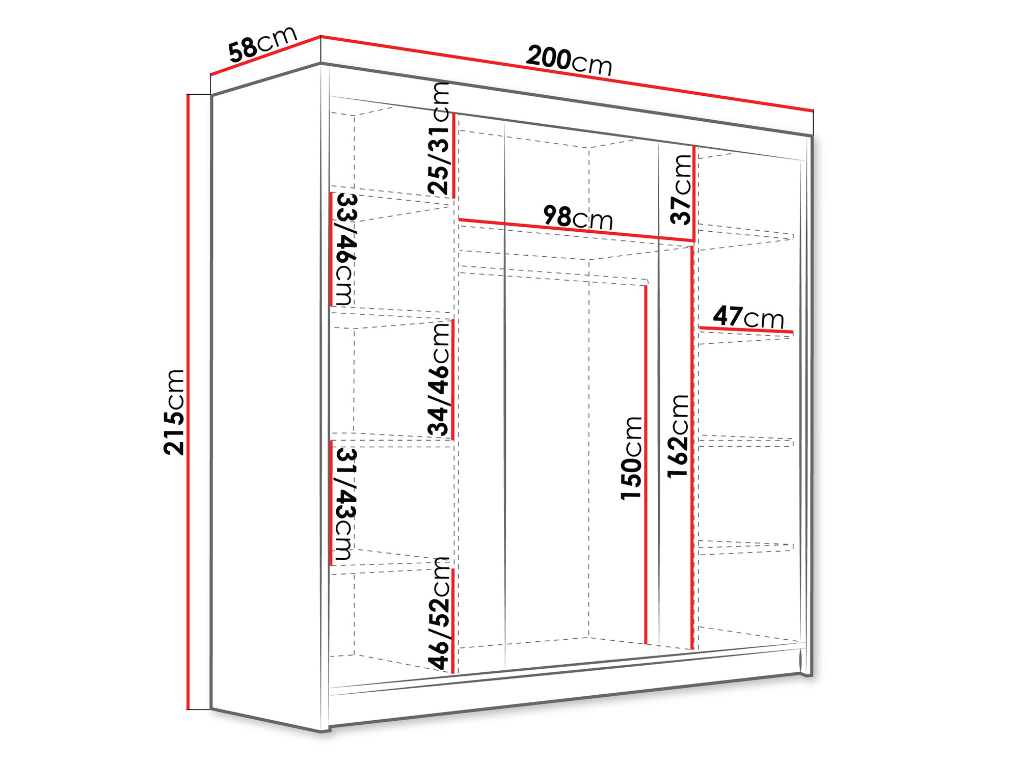 Kledingkast Closico 185 (Zwart + Wit)