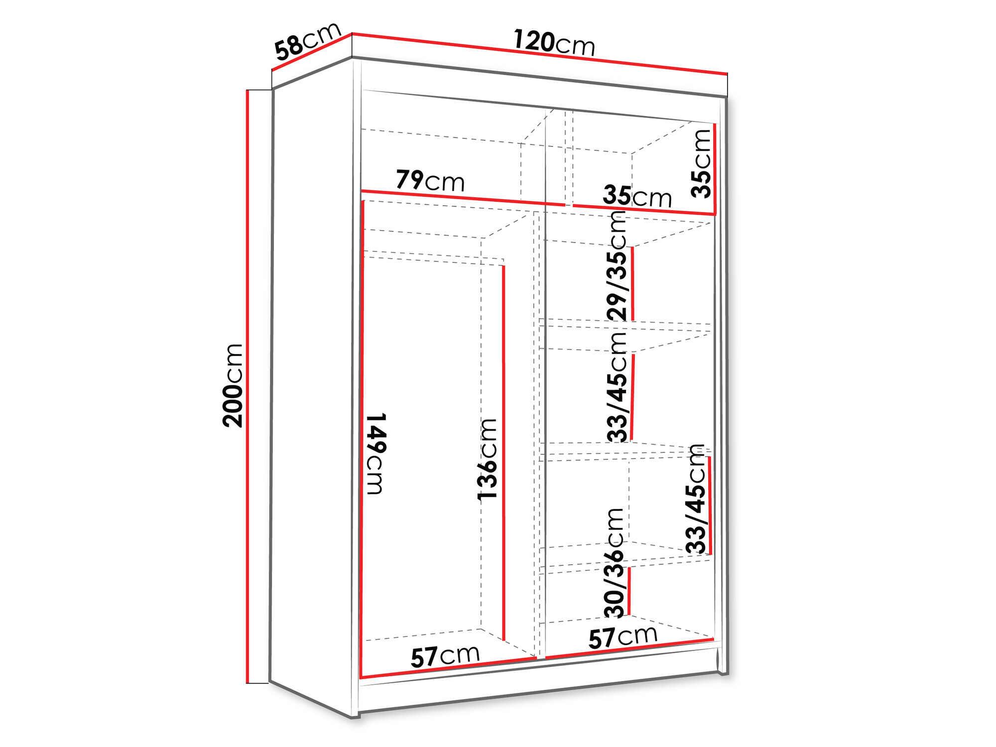 Kledingkast Closico 188 (Zwart + Wit)