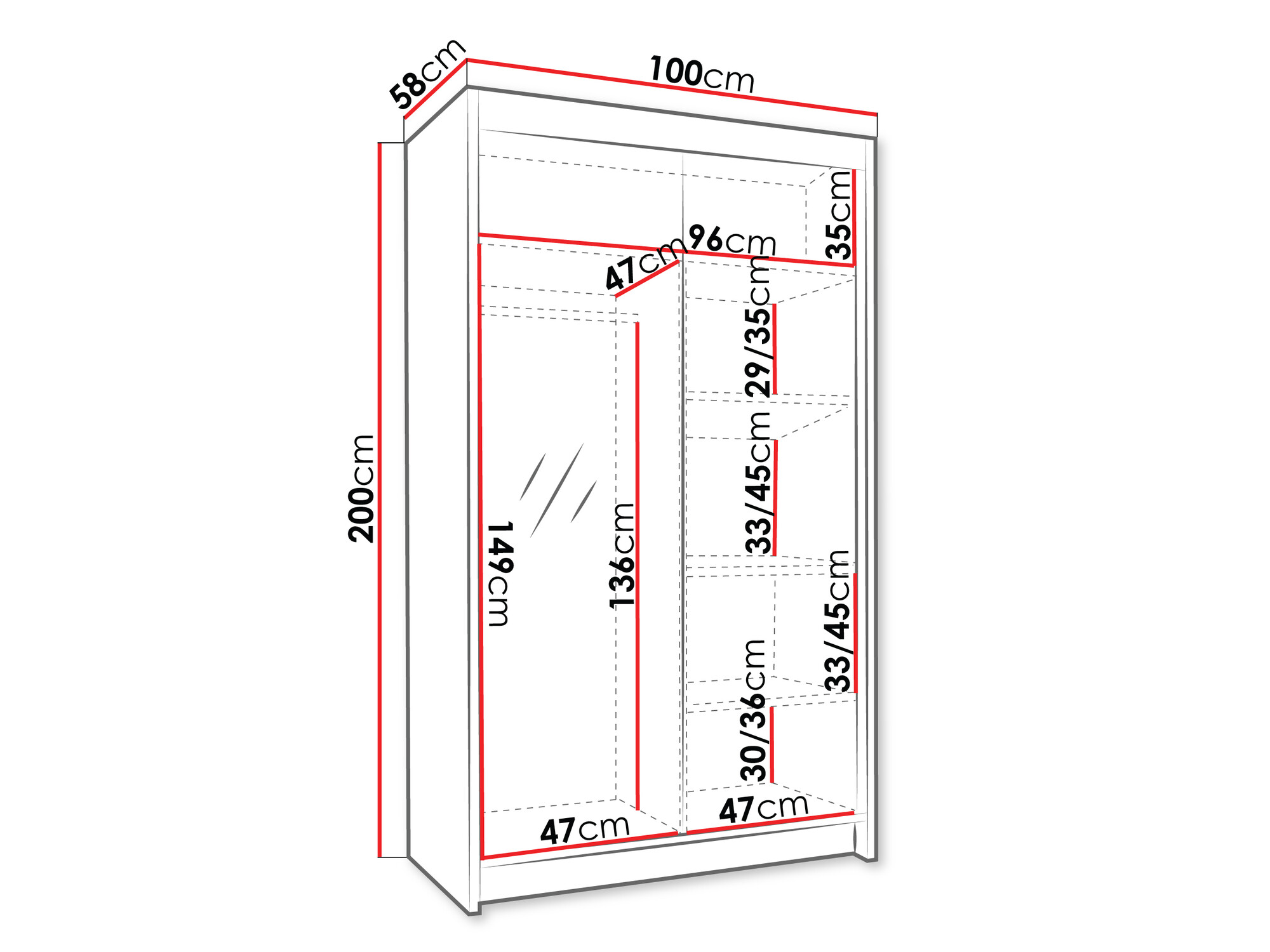 Kledingkast Closico 189 (Wit + Zwart)