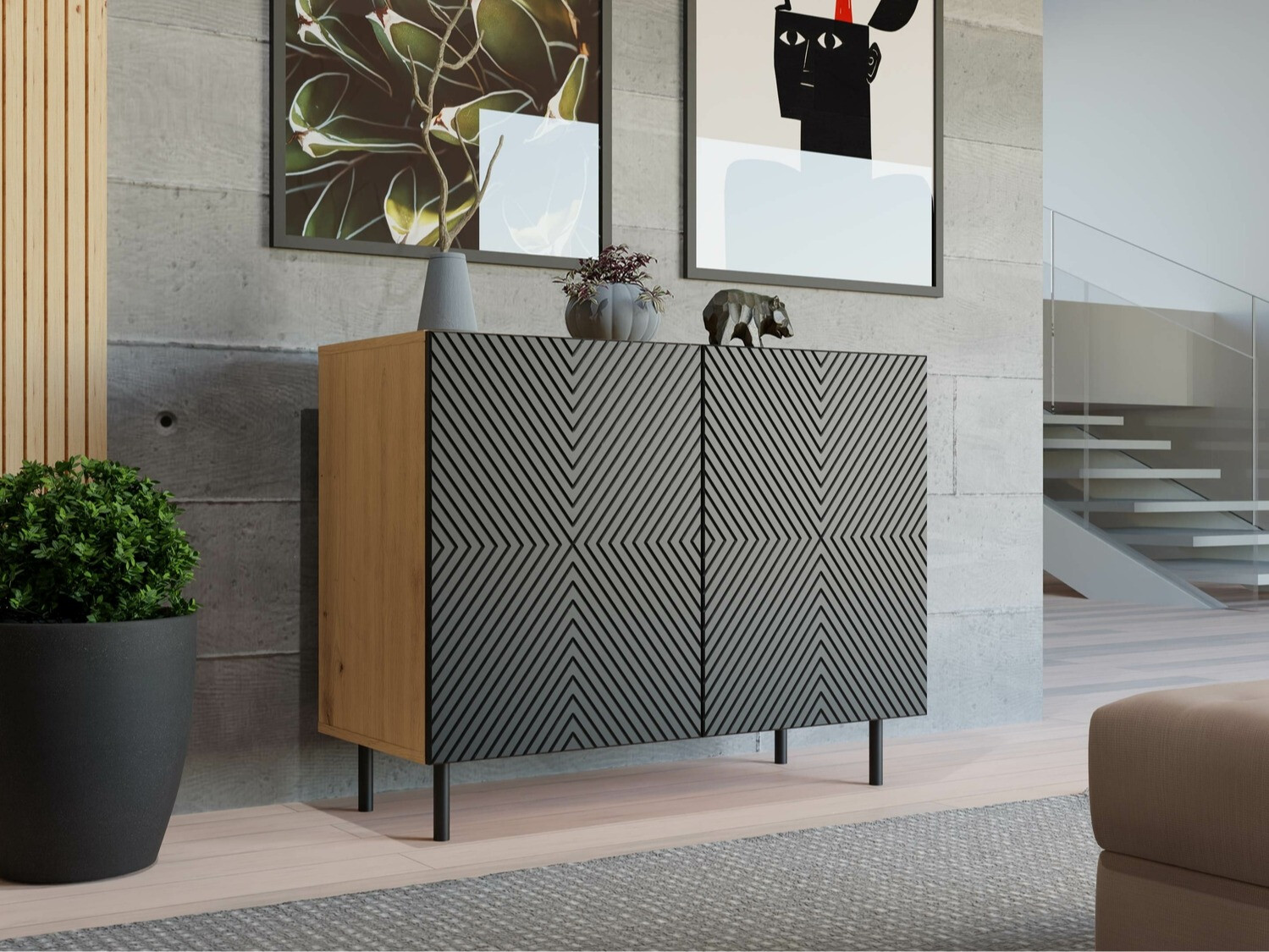 Dressoir Romseru 101 (Zwart + Artisan eiken)