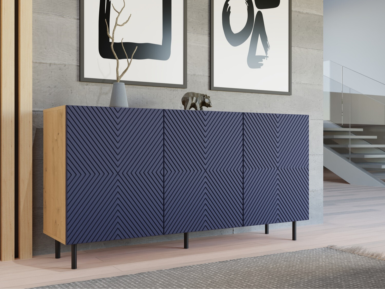 Dressoir Romseru 103 (Blauw + Artisan eiken)