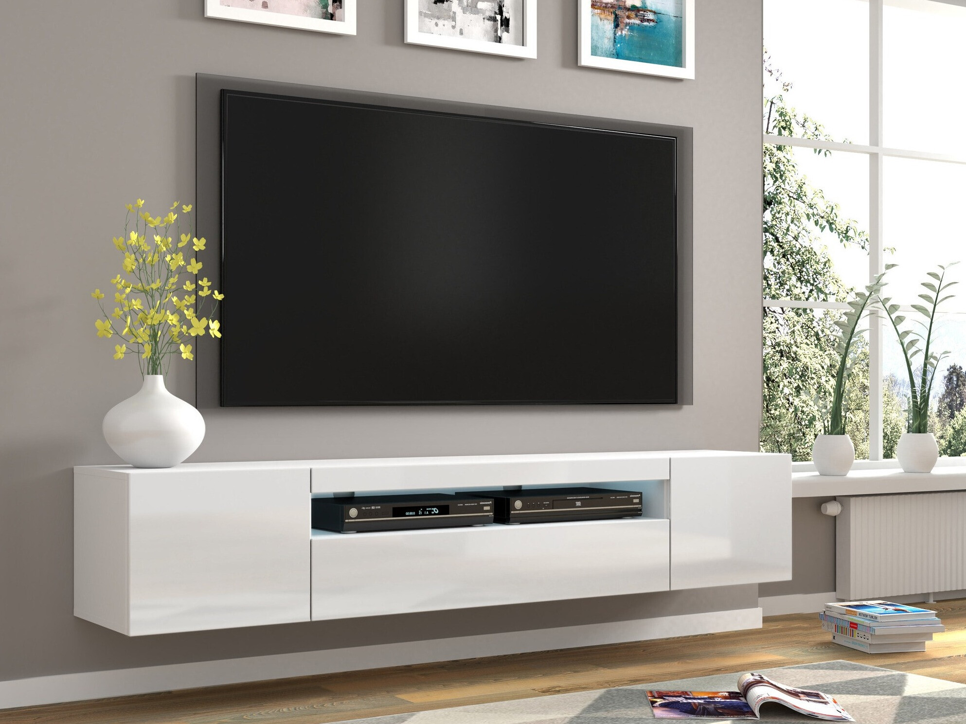 TV-meubel Morteo 104 (Wit + Glanzend wit)