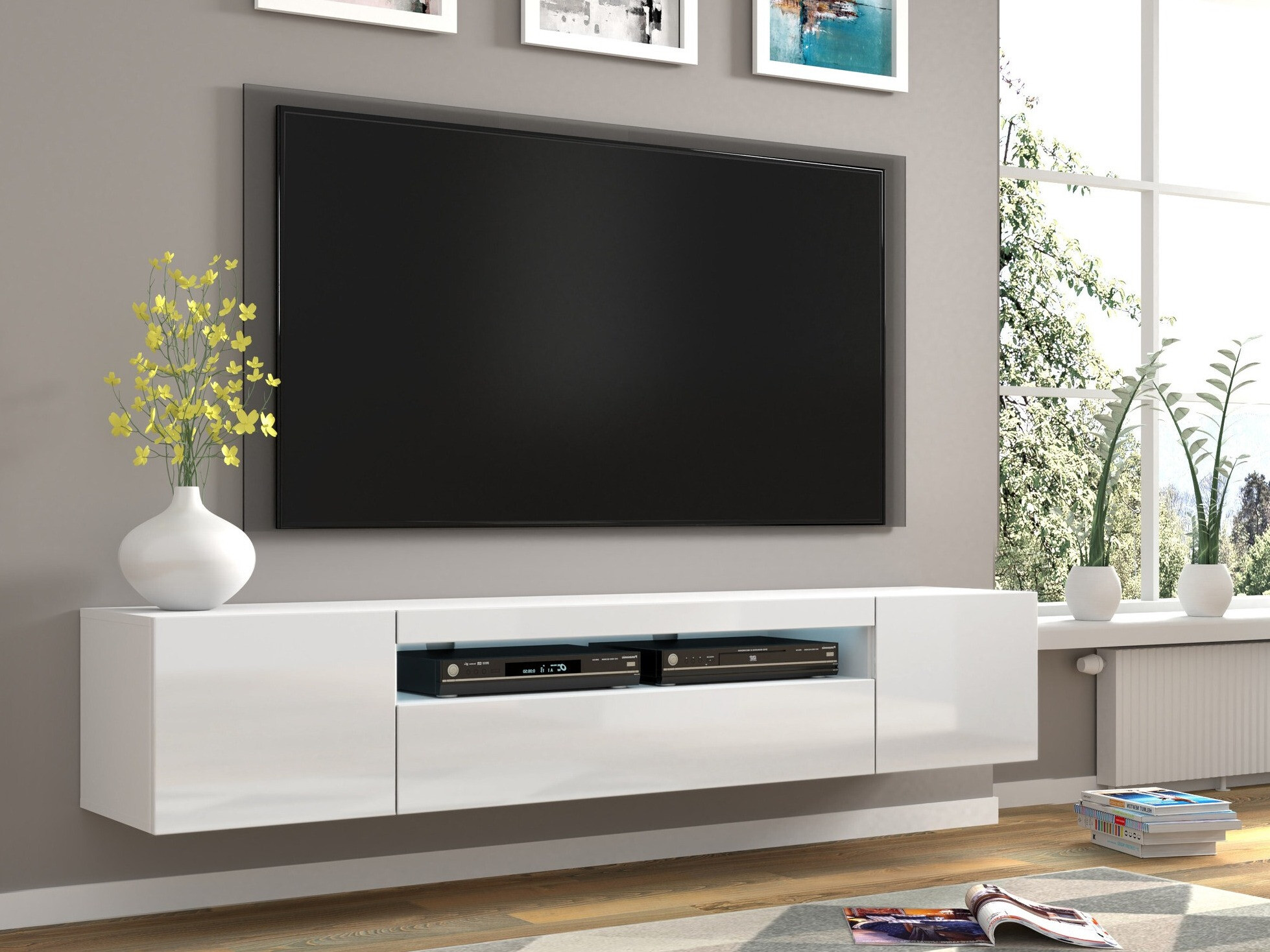 TV-meubel Morteo 104 (Wit + Glanzend wit)
