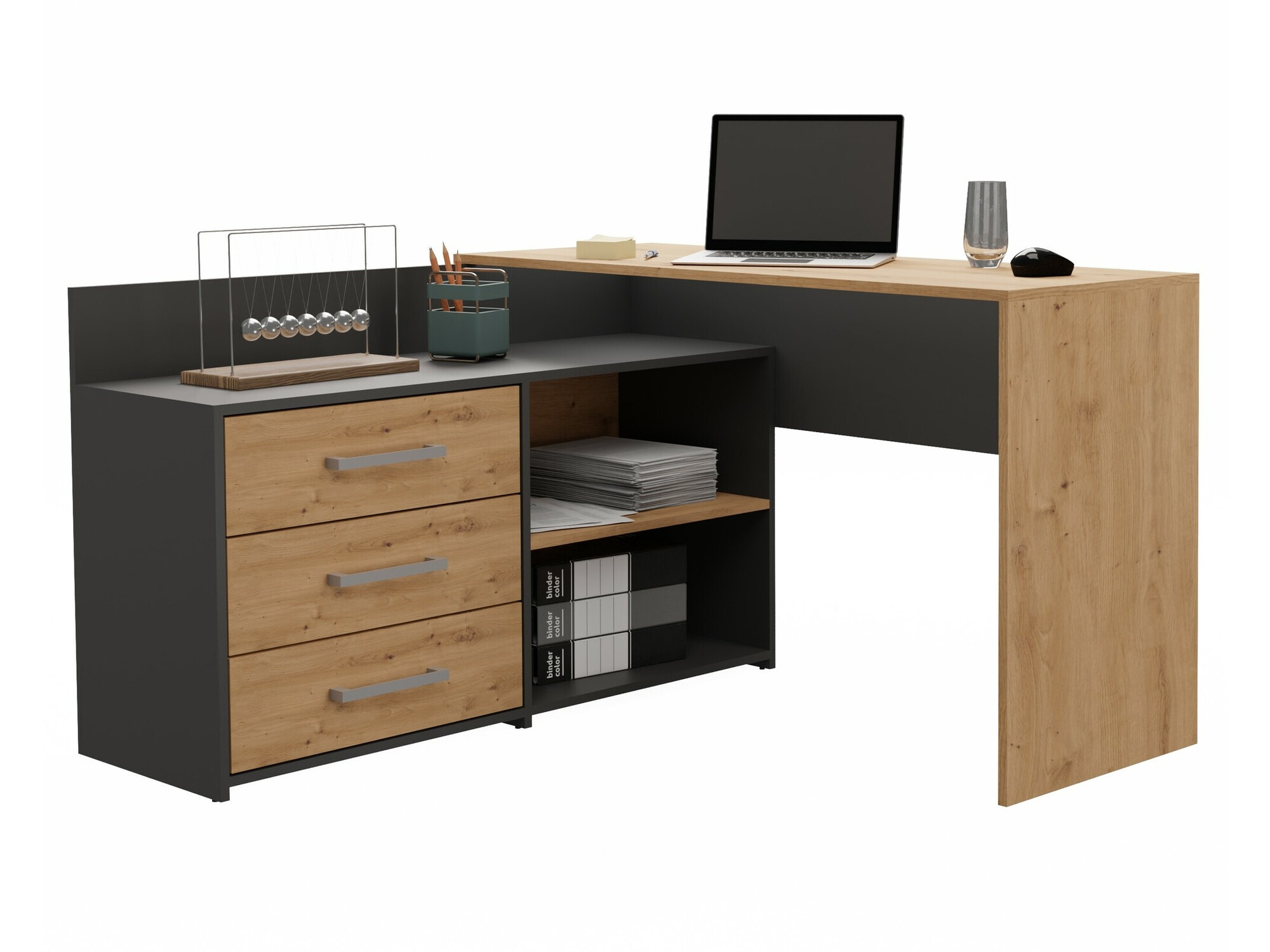 Hoekbureau Mandeville 131 (Antraciet + Artisan eiken)