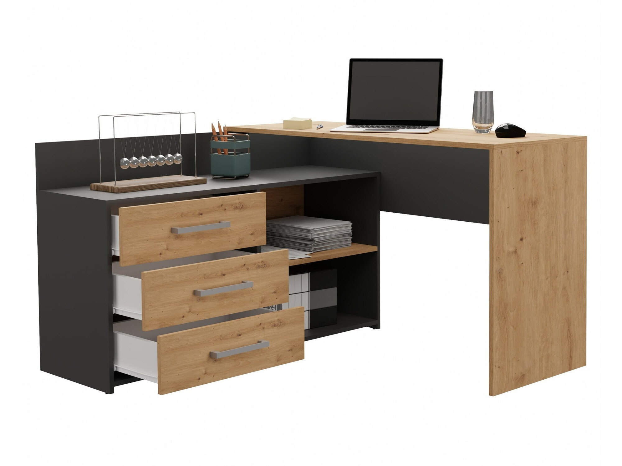 Hoekbureau Mandeville 131 (Antraciet + Artisan eiken)