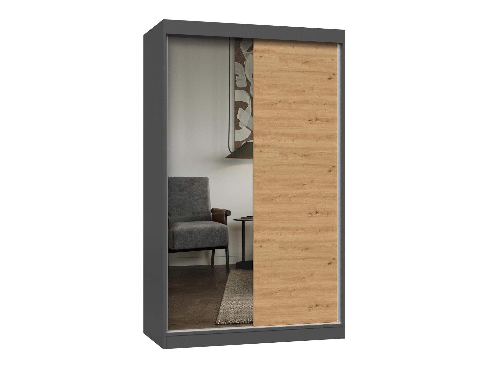 Kledingkast Mandeville 155 (Antraciet + Artisan eiken)